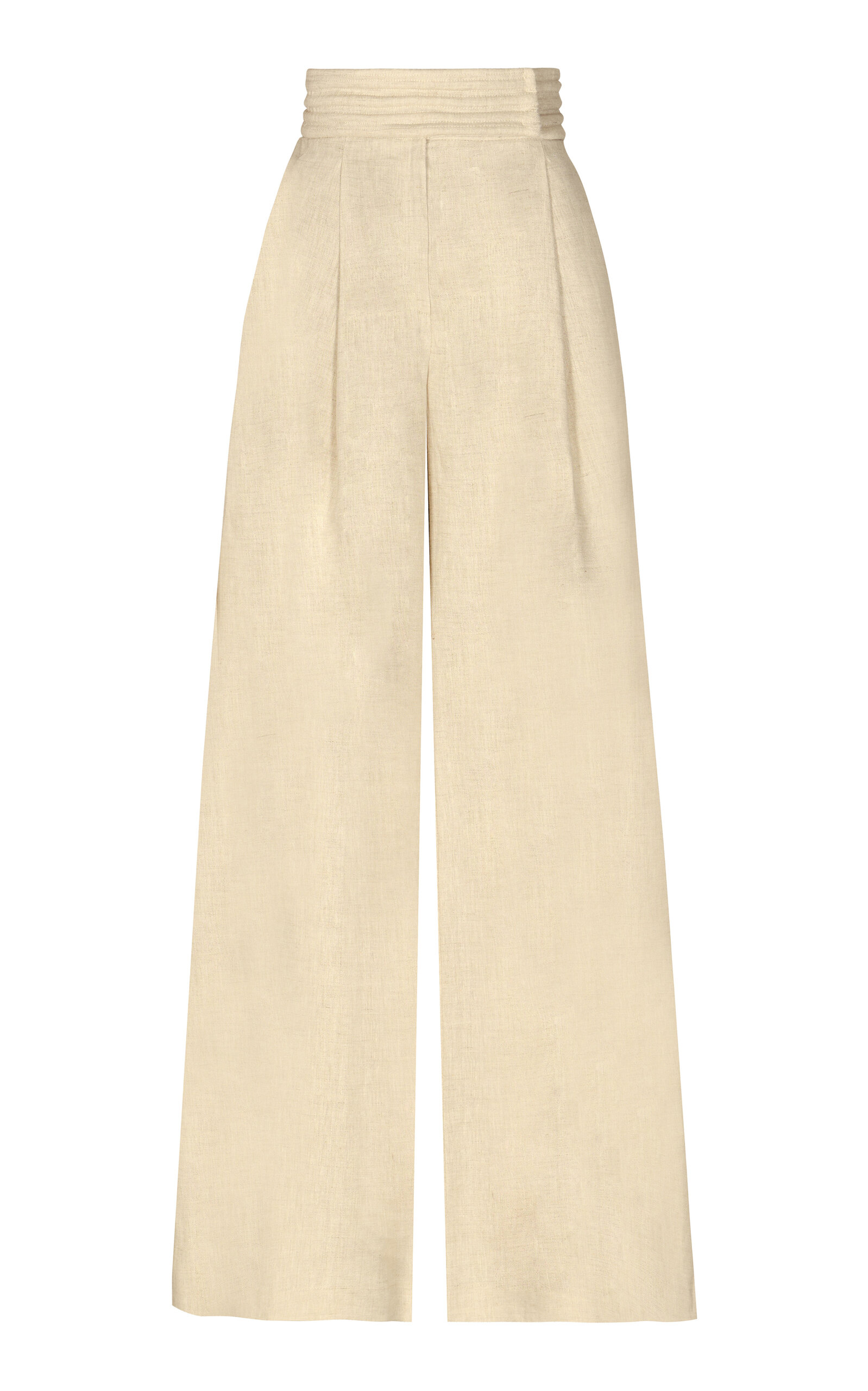 Andres Otalora Vinales Pleated Linen Wide-leg Trousers In Tan