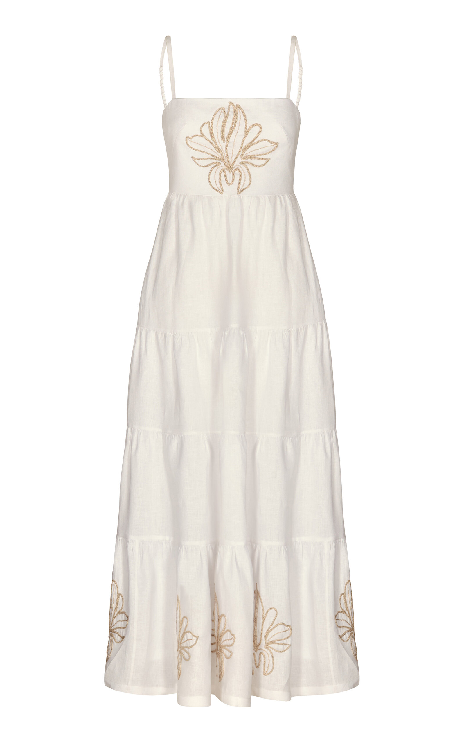 Andres Otalora La Catedral Embroidered Linen Maxi Dress In Off-white