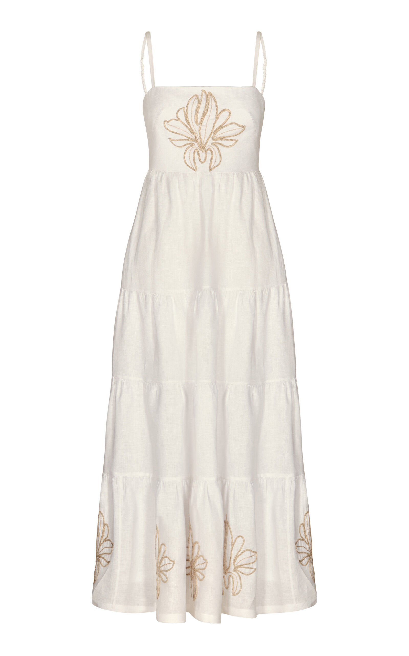 Andres Otalora La Catedral Embroidered Linen Maxi Dress In Off-white