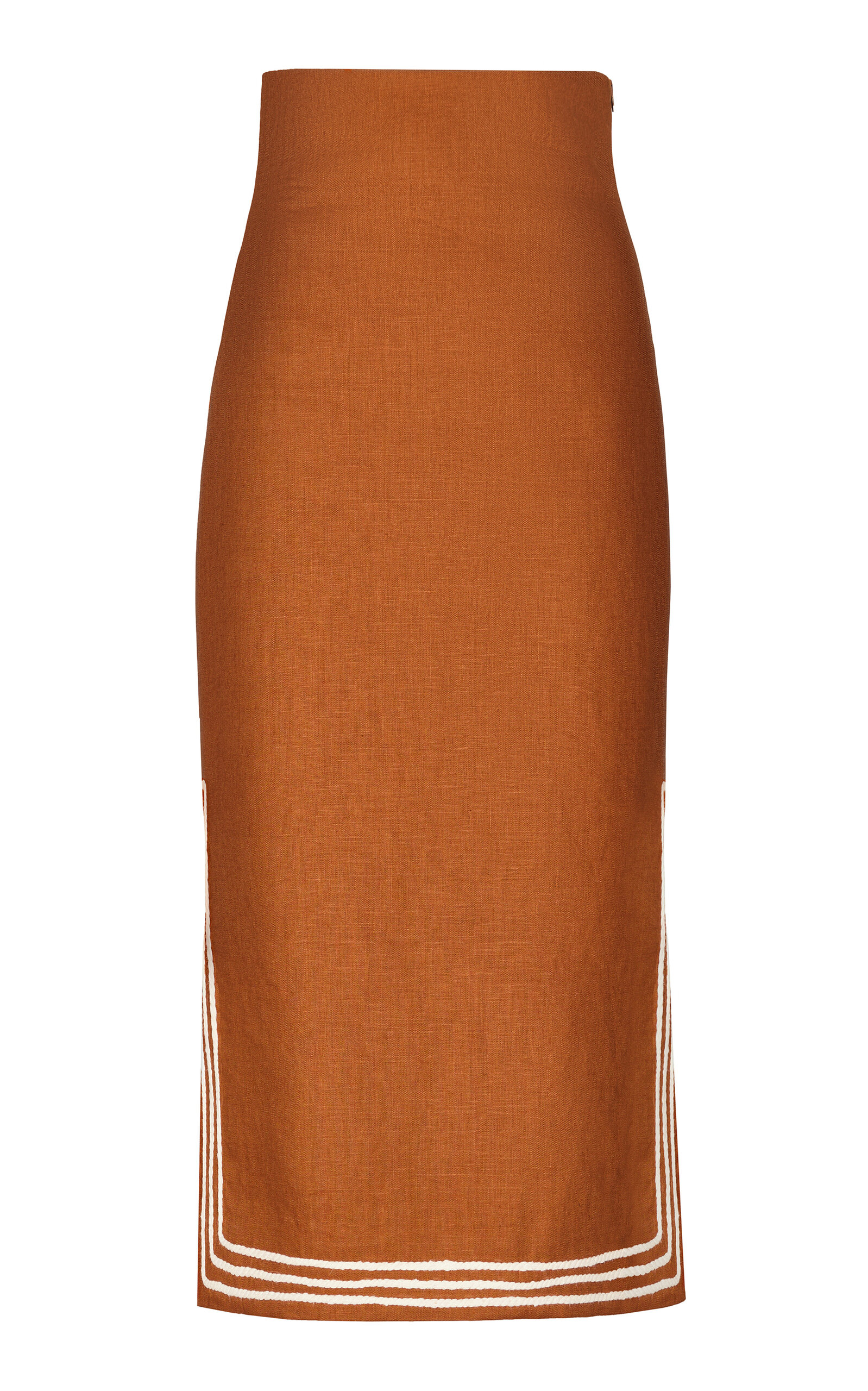 Andres Otalora Habana Embroidered Linen Midi Skirt In Brown