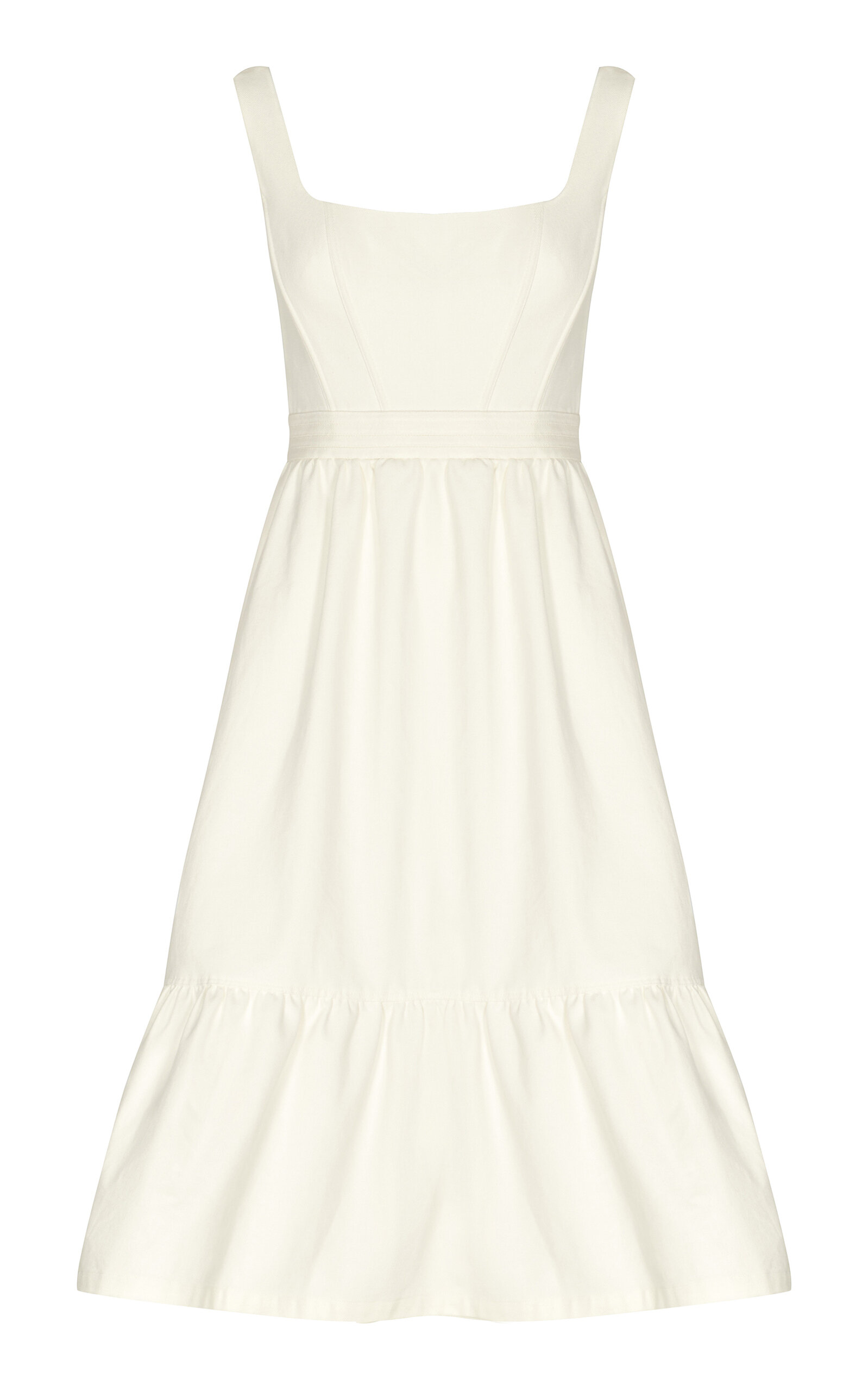 Andres Otalora Casa Blanca Tiered Denim Corset Midi Dress In Off-white
