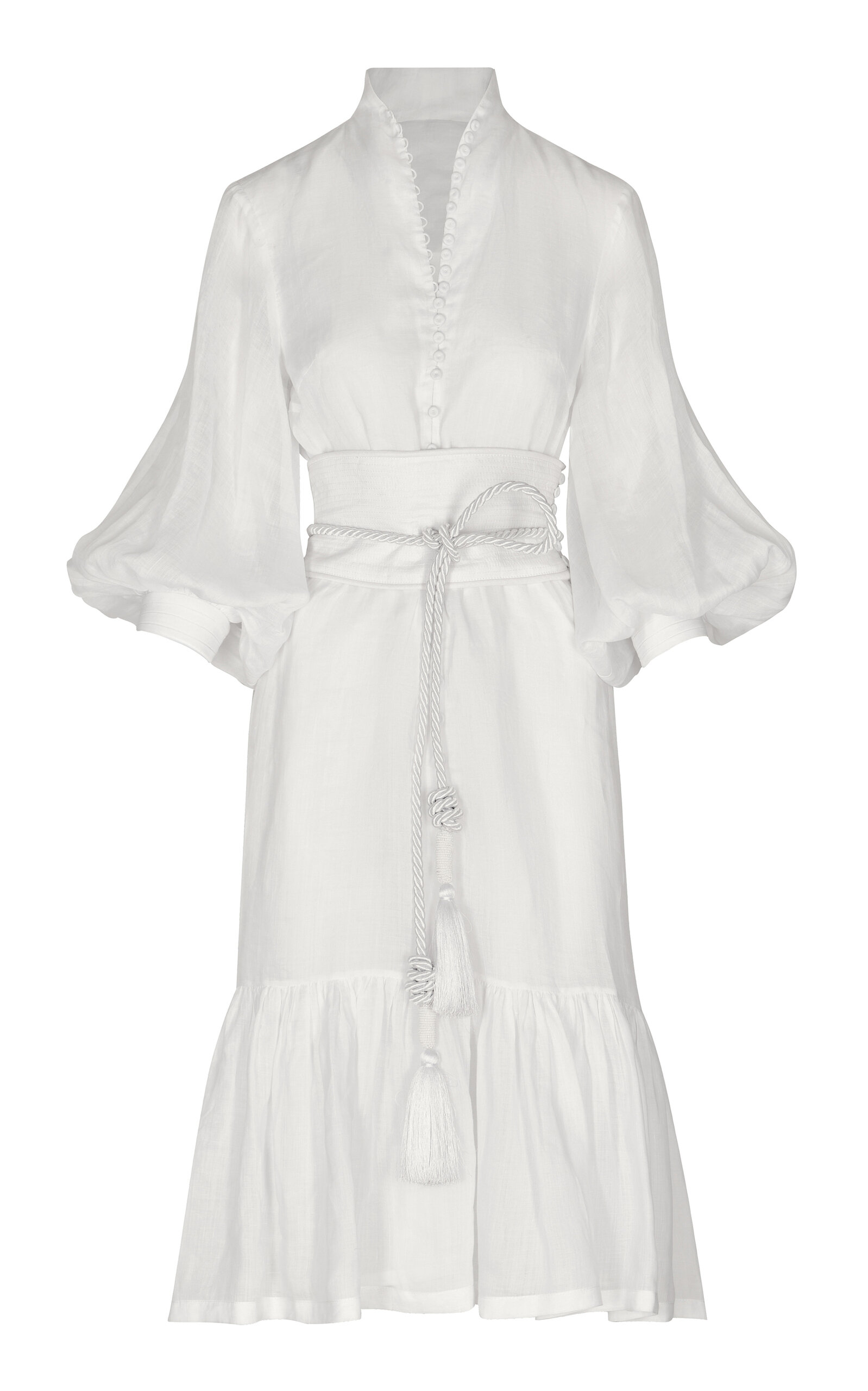 Andres Otalora Pura Belted Linen Midi Shirt Dress In Off-white