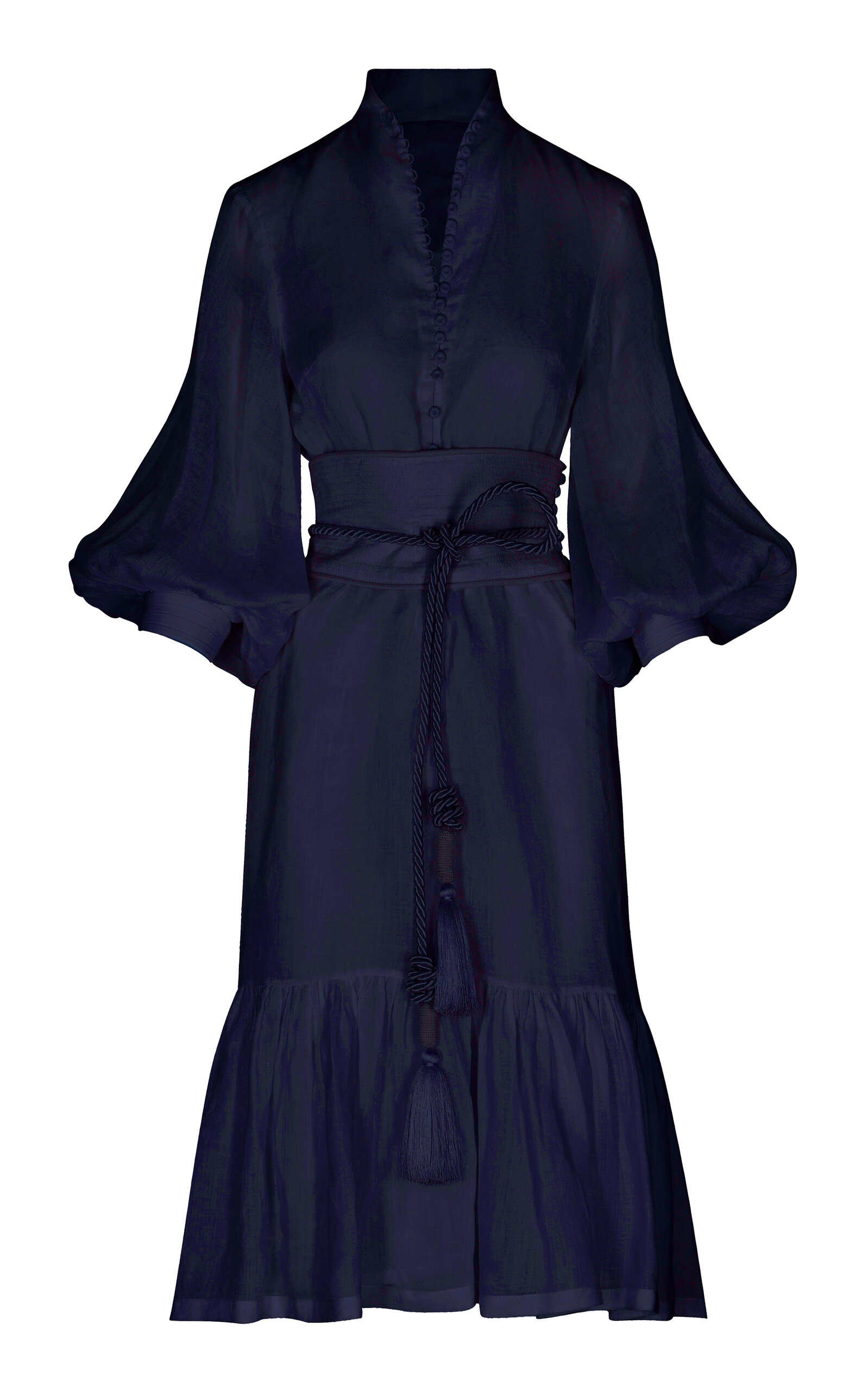 Andres Otalora Pura Belted Linen Midi Shirt Dress In Navy