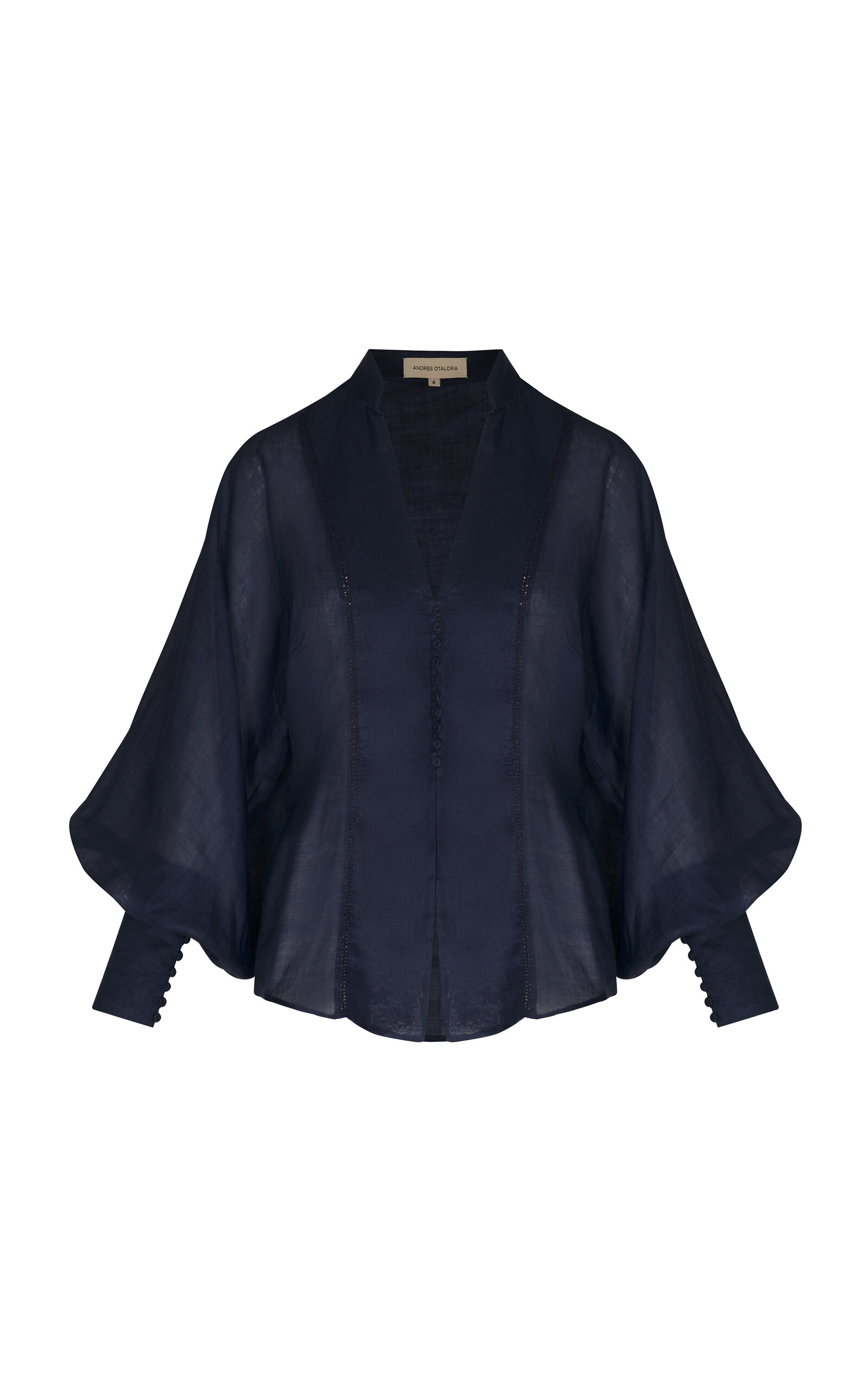 Andres Otalora Rocas Del Mar Puff-sleeve Linen Blouse In Navy