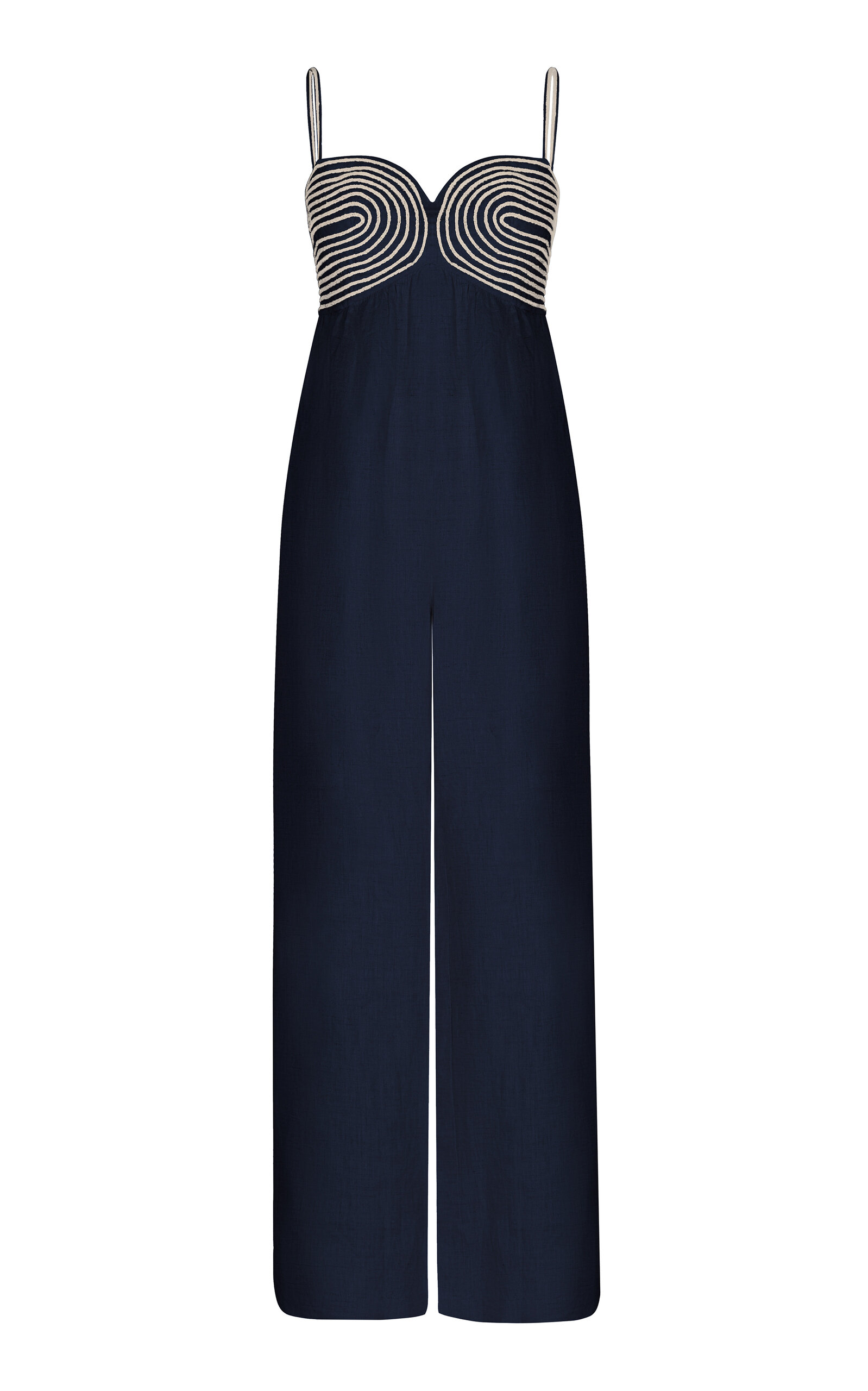 Andres Otalora Al Ritmo Embroidered Linen Jumpsuit In Navy