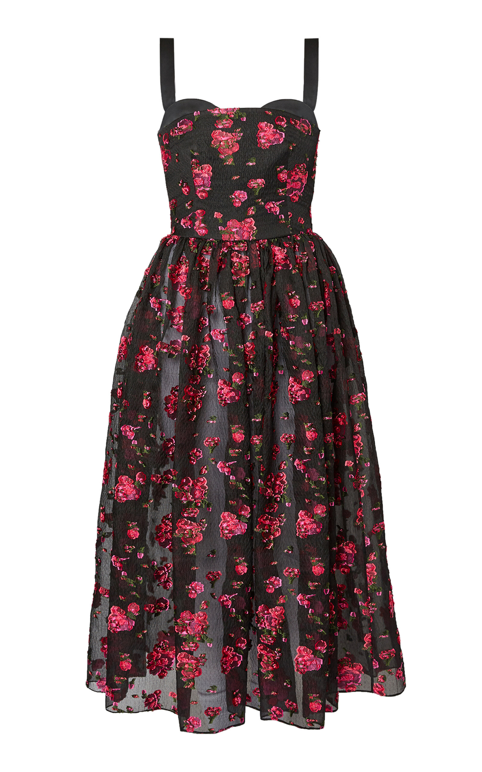Erdem Satin Drop Waist Midi Dress - Black