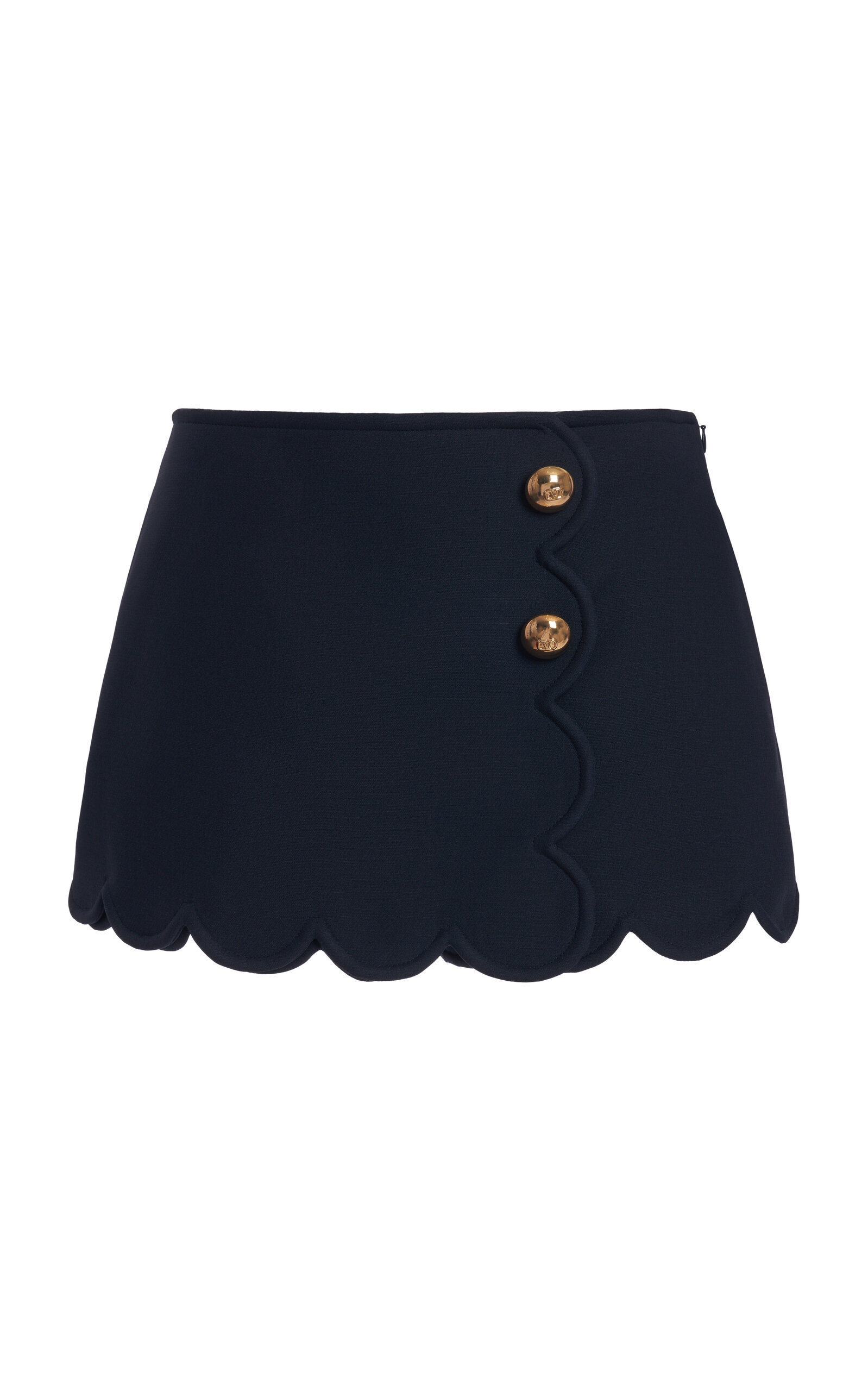 Valentino Scalloped Wool-silk Skort In Navy