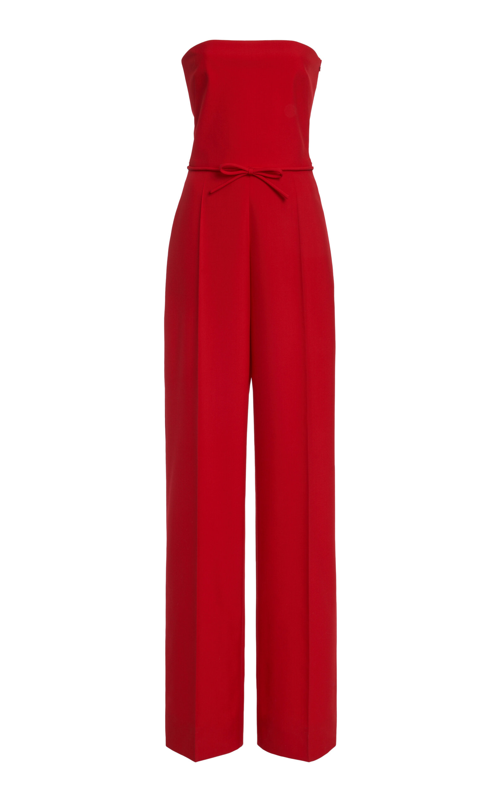 Shop Valentino Tailored Strapless Wool Crepe Jumpsuit In Red