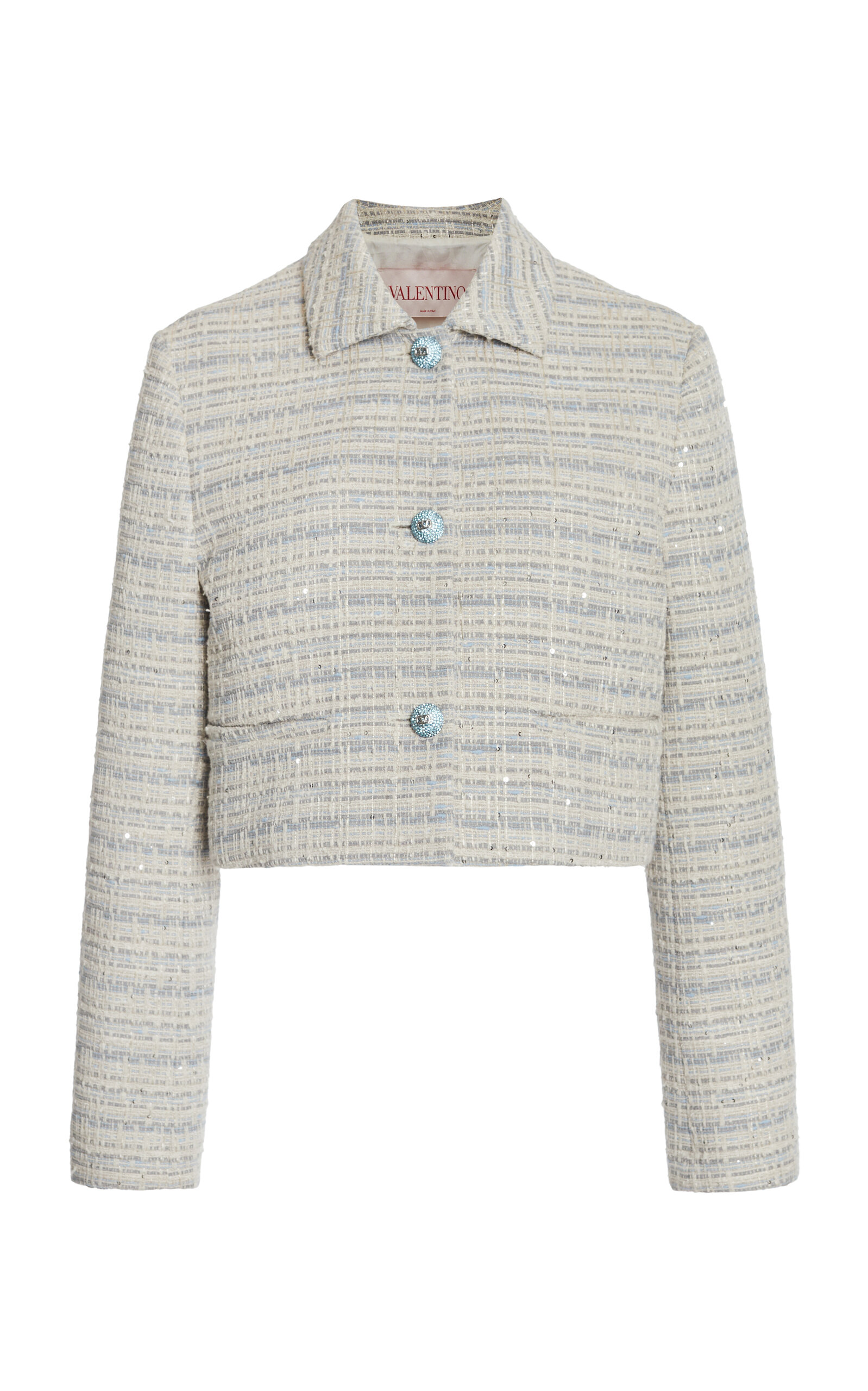 Valentino Cropped Embellished Cotton-blend Tweed Jacket In Multi