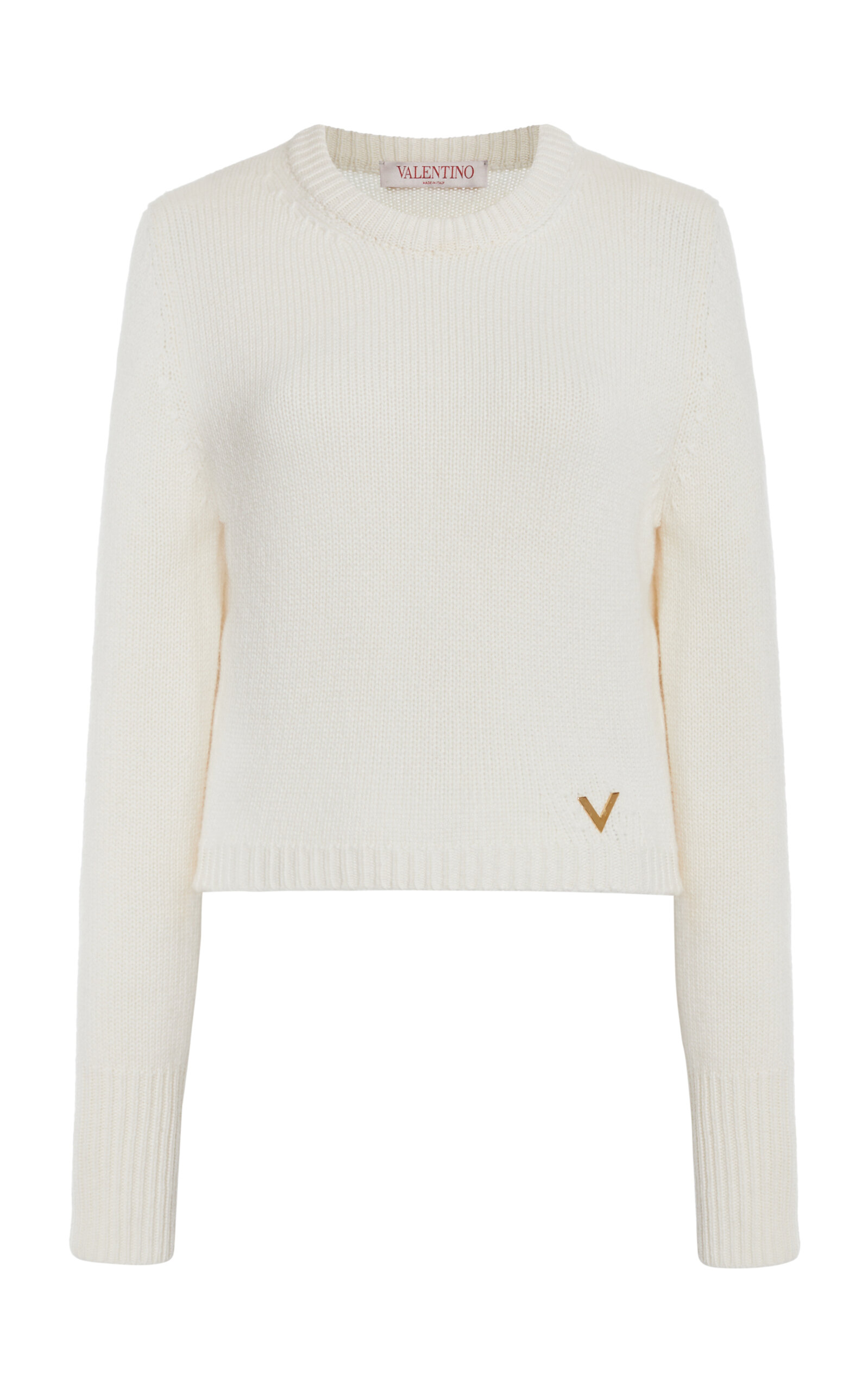 Valentino Cropped Cashmere Knit Top In White