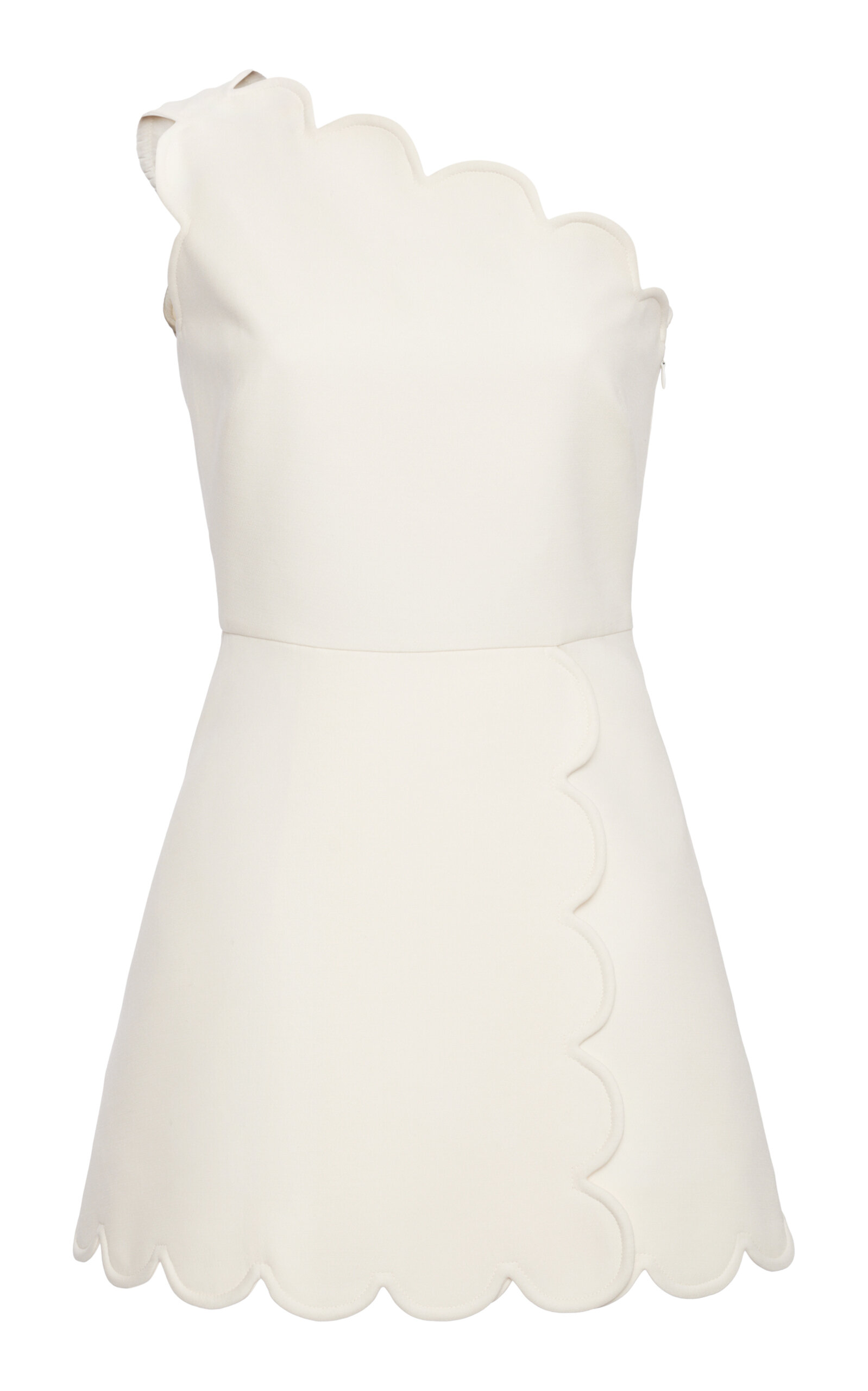 Valentino Scalloped One-shoulder Wool-silk Mini Dress In White