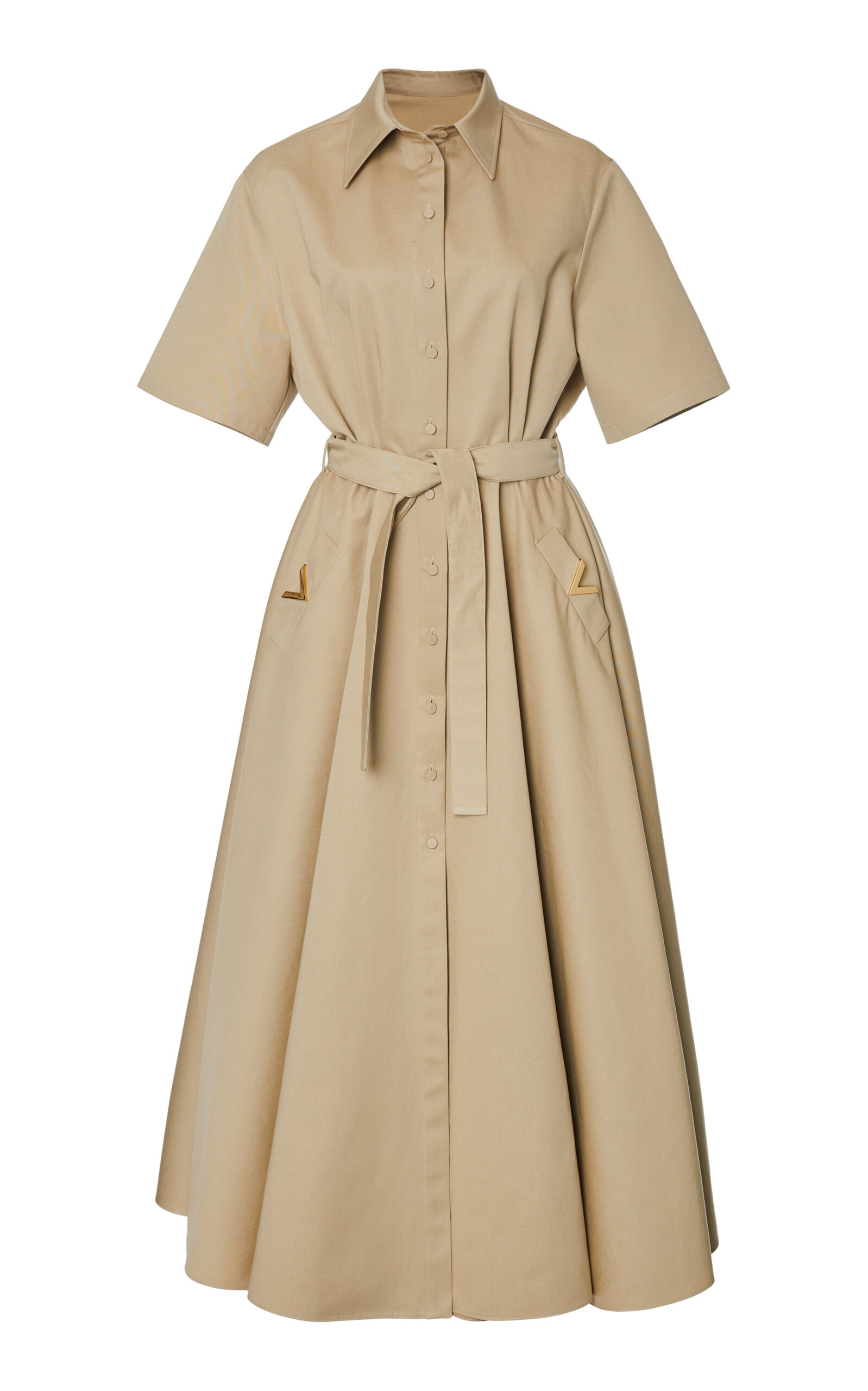 Valentino Pleated Cotton-linen Shirt Dress In Brown