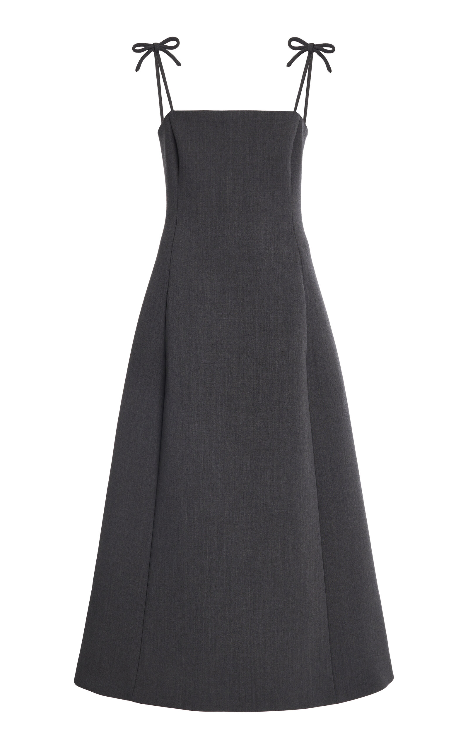 Valentino Tie-shoulder Wool Gabardine Midi Dress In Dark Grey