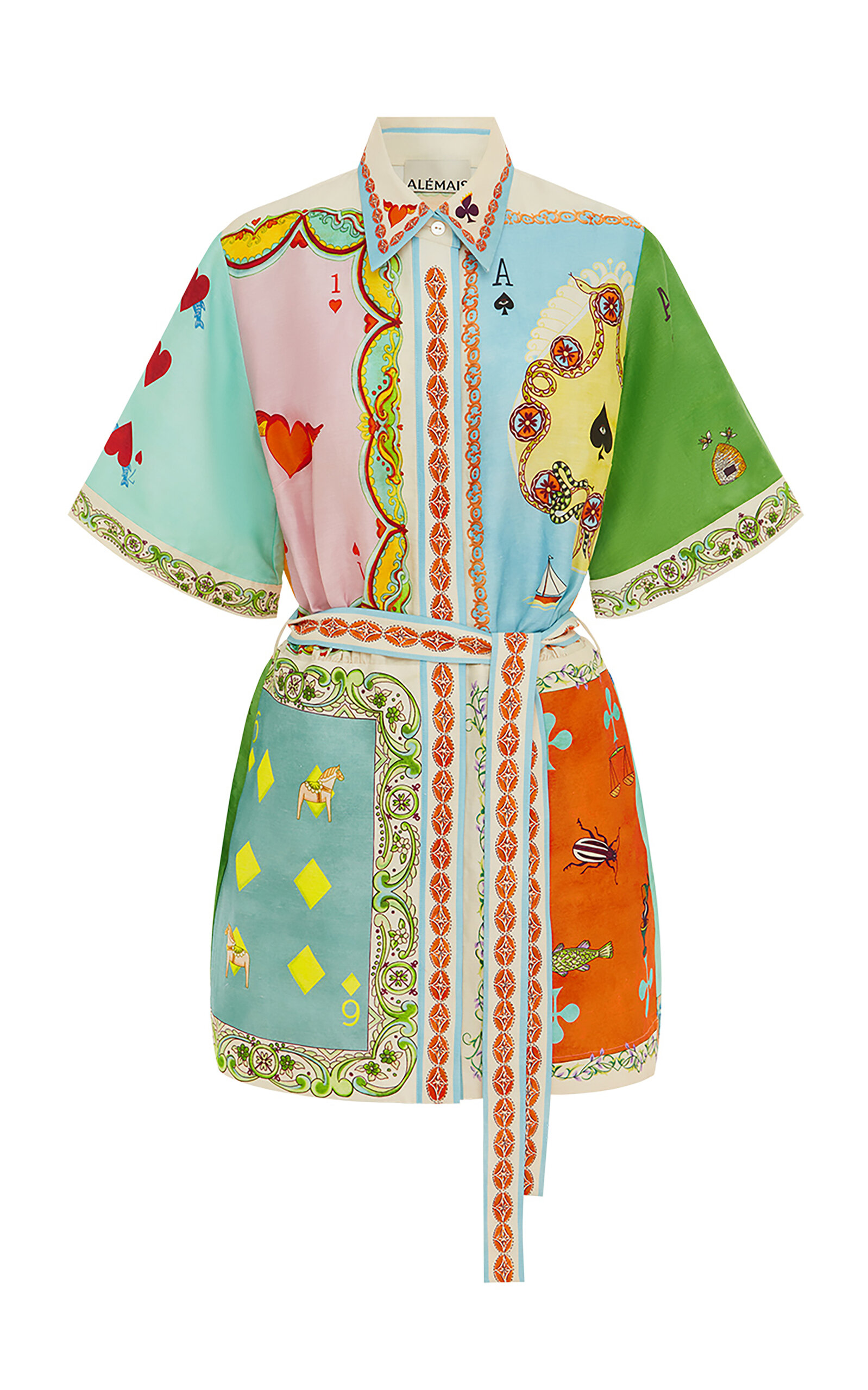 Shop Alemais Rummy Printed Linen-blend Mini Shirt Dress In Multi