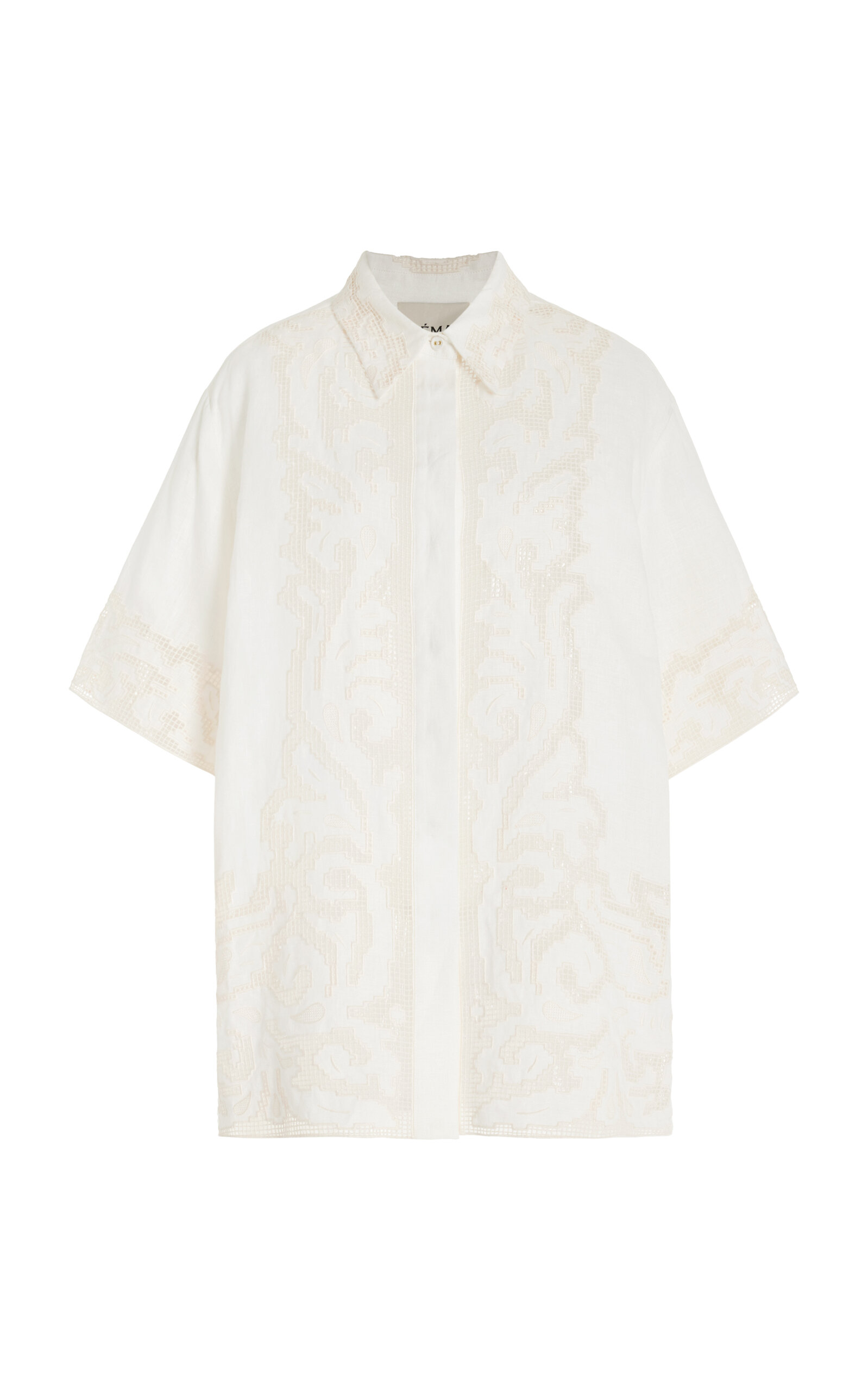 Shop Alemais Pegasus Oversized Embroidered Linen Shirt In Ivory