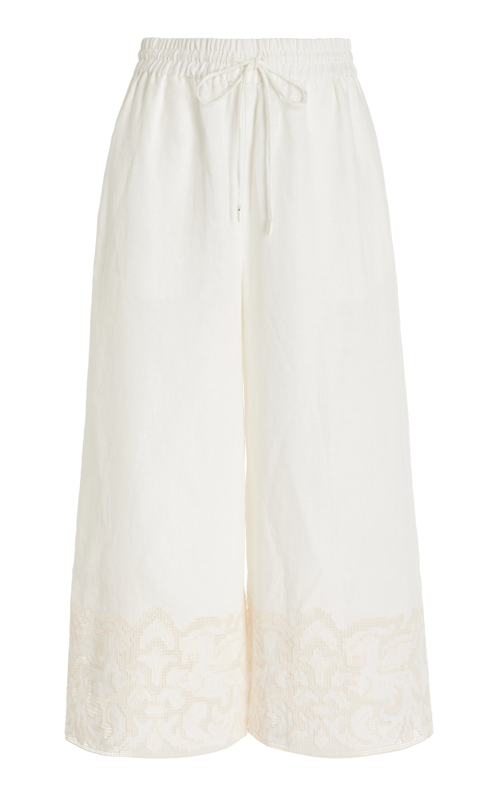 Shop Alemais Pegasus Embroidered Linen Wide-leg Pants In Ivory