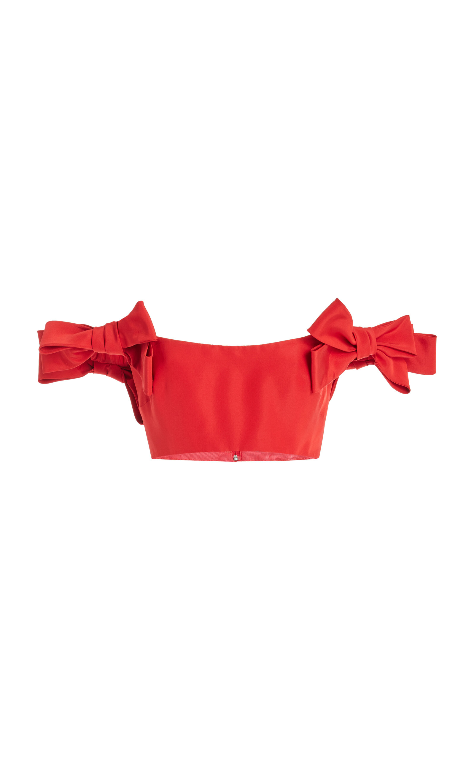 Monique Lhuillier Bow-Detailed Silk Faille Cropped Top