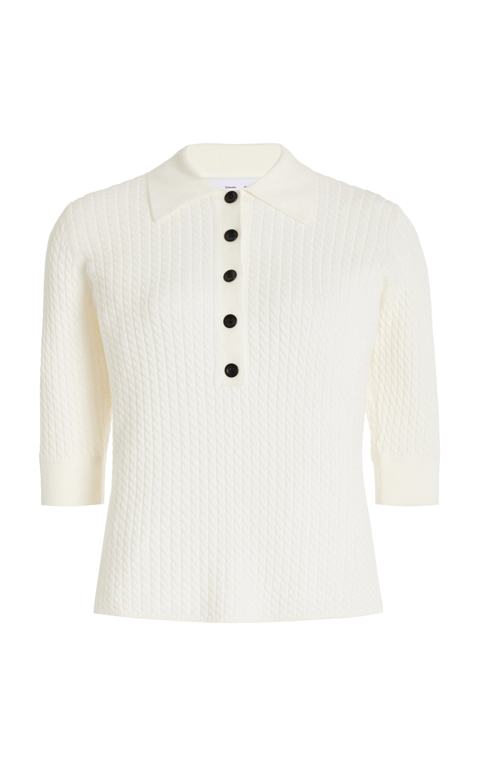 Shop Proenza Schouler White Label Cooper Cotton-blend Cable-knit Polo Shirt In White