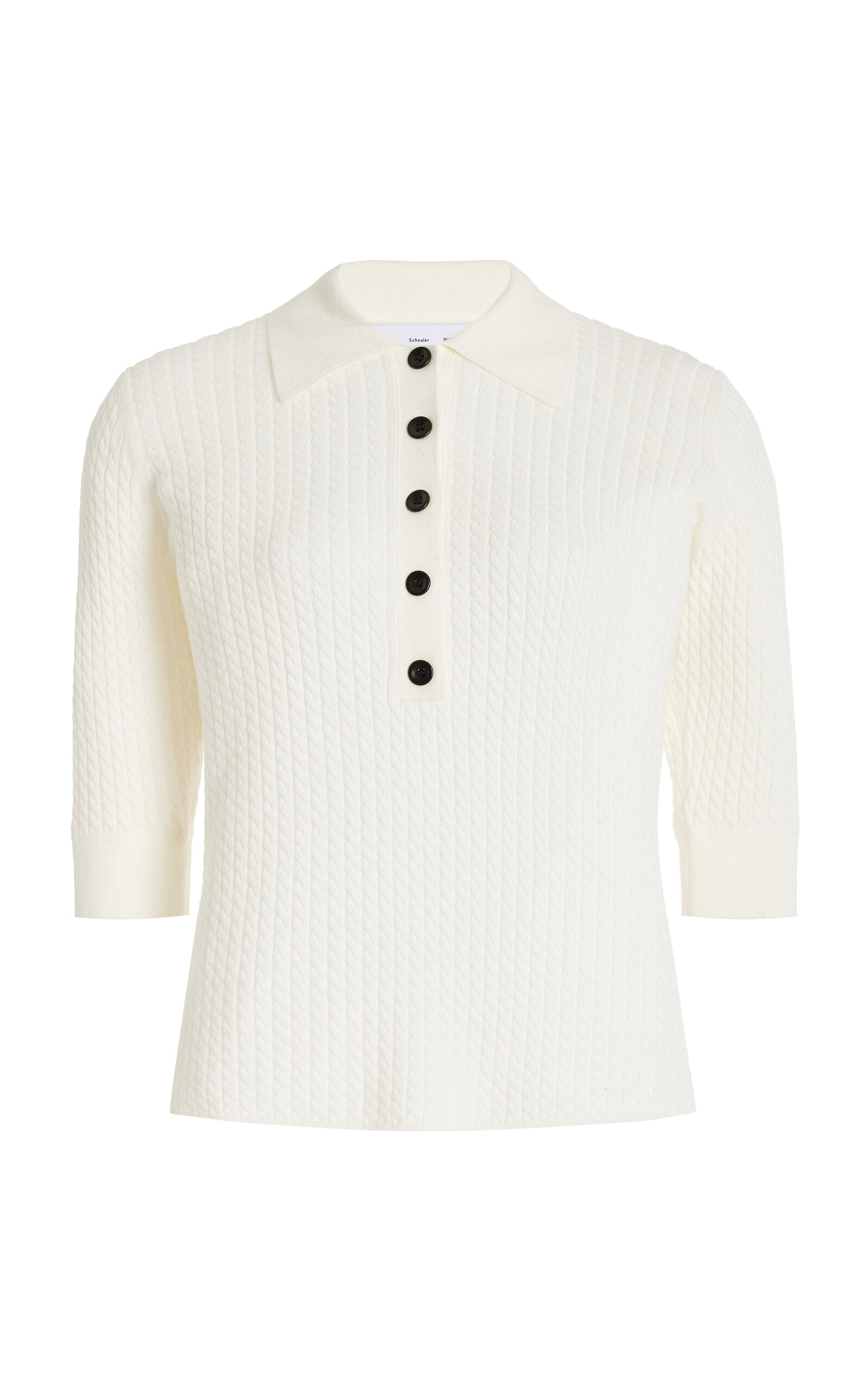 Shop Proenza Schouler White Label Sera Cotton-blend Cable-knit Polo Shirt In White