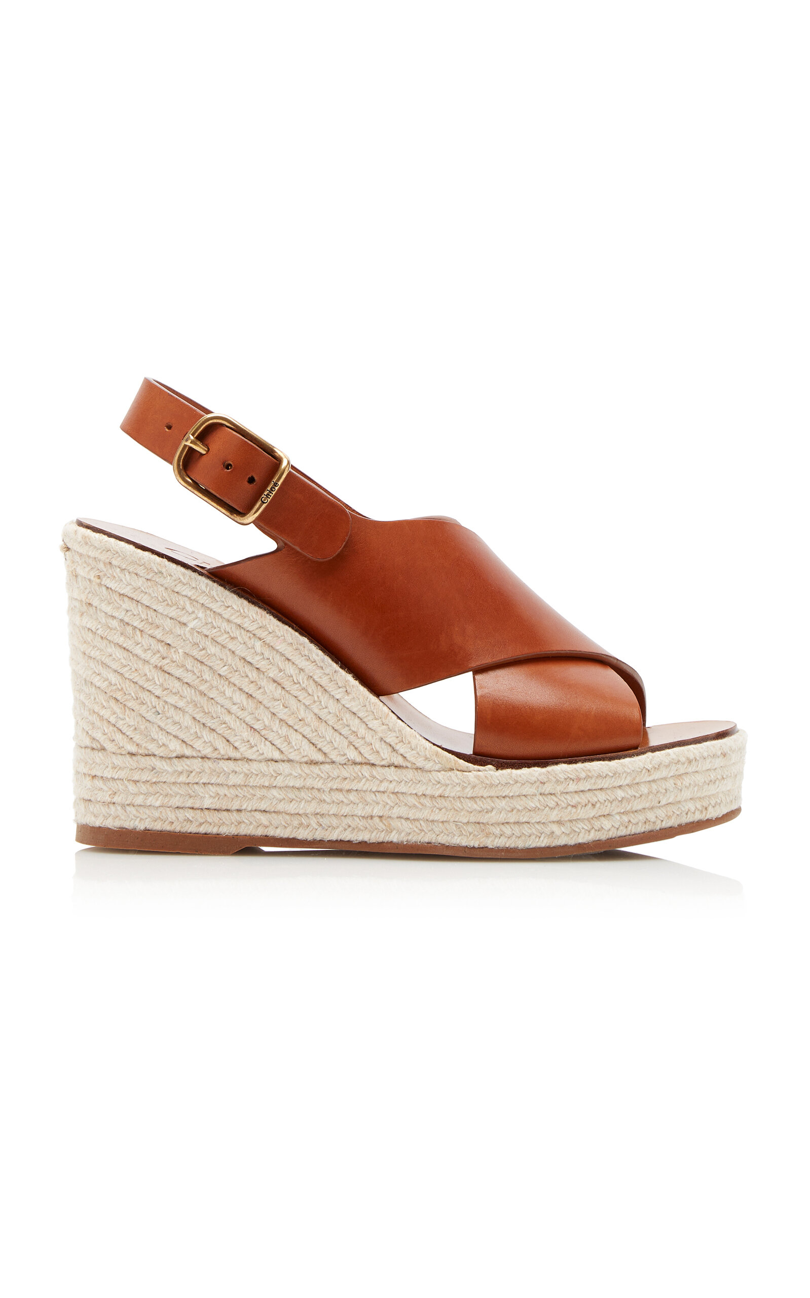 Chloé Pary Leather Espadrille Wedge Slingback Sandals In Brown