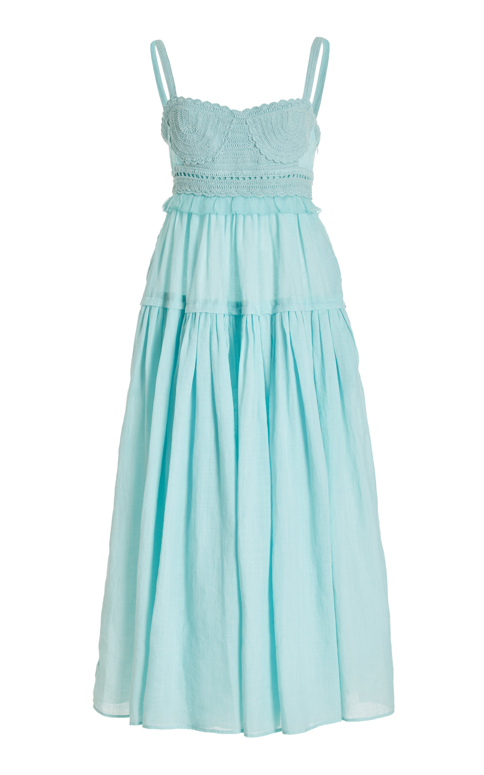 Shop Ulla Johnson Gisella Crochet-detailed Midi Dress In Light Blue