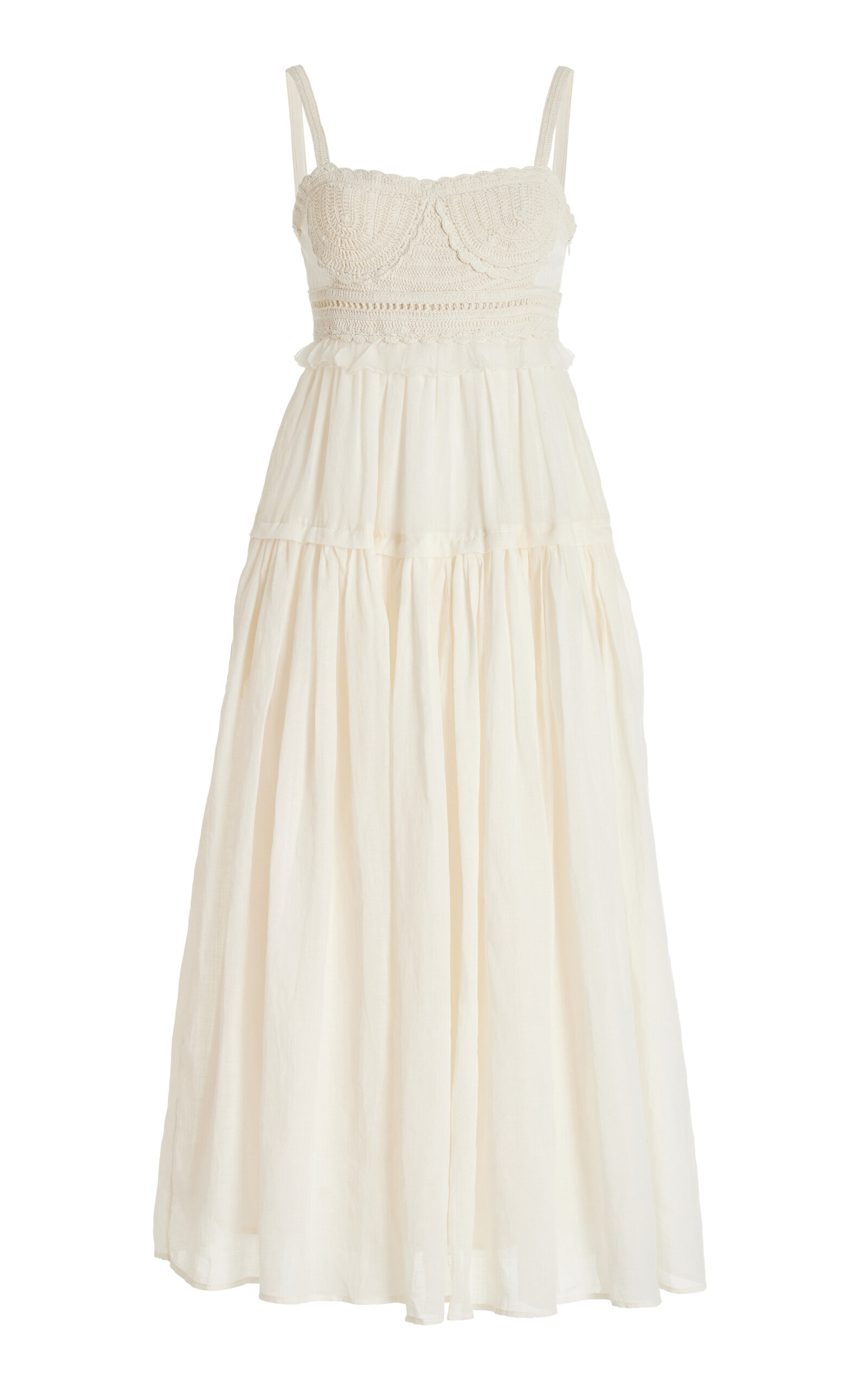 Ulla Johnson Gisella Crochet-detailed Midi Dress In White