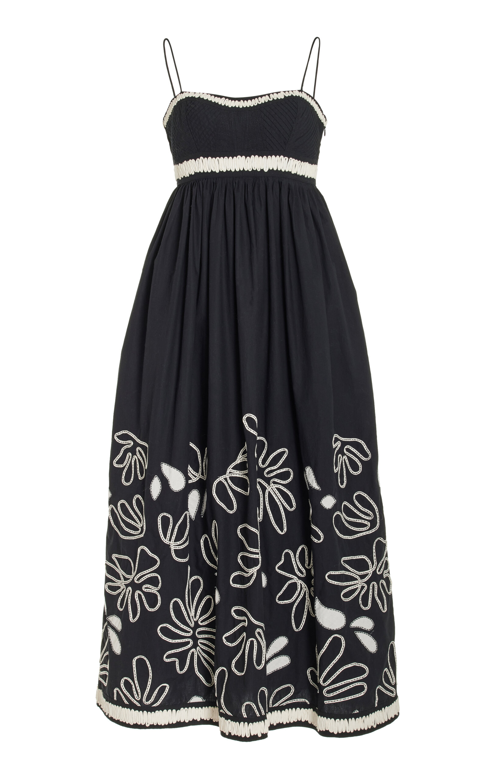 Shop Ulla Johnson Hollis Embroidered Cotton Midi Dress In Black