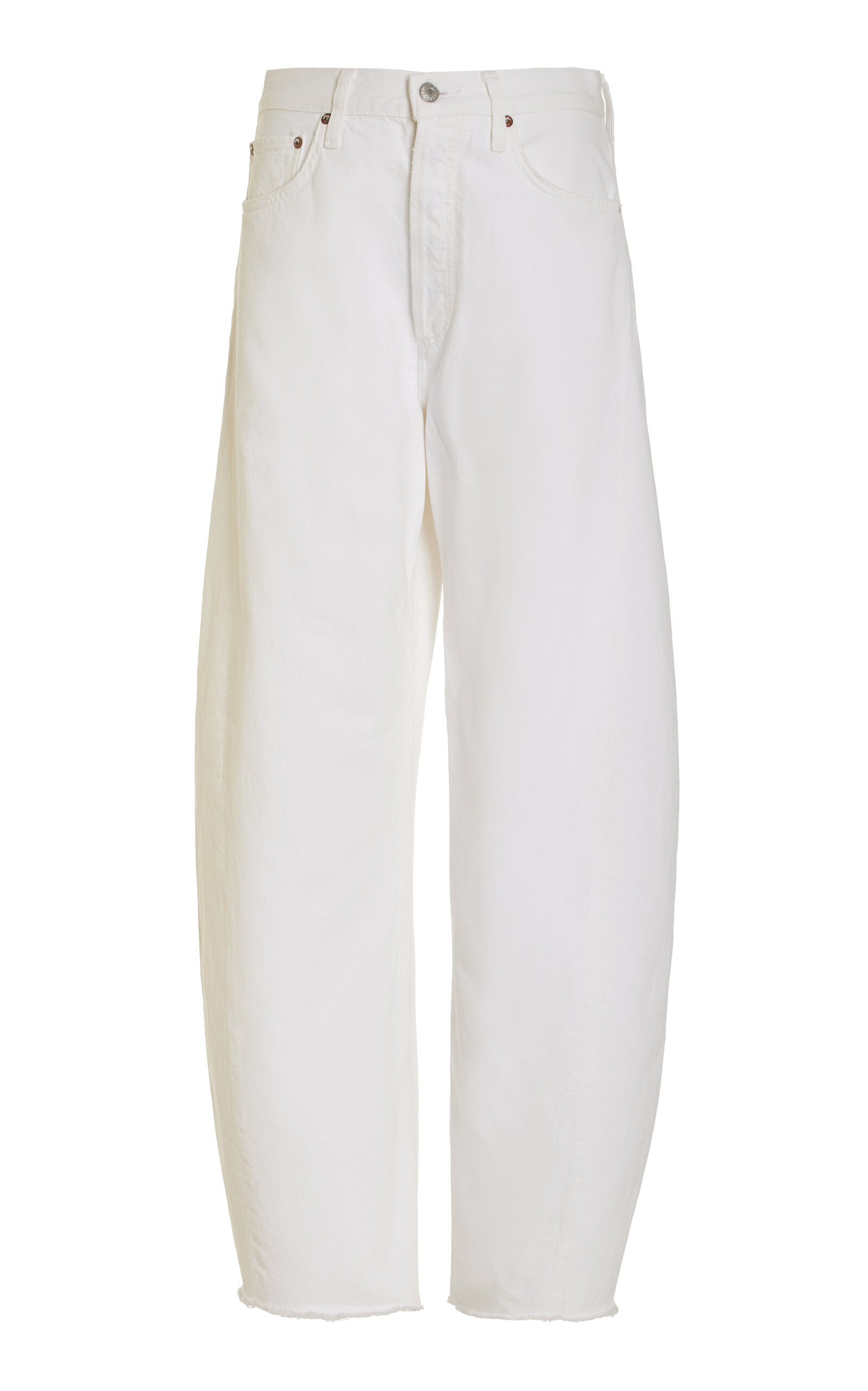 Shop Agolde Luna Pieced Rigid High-rise Tapered Jeans In White