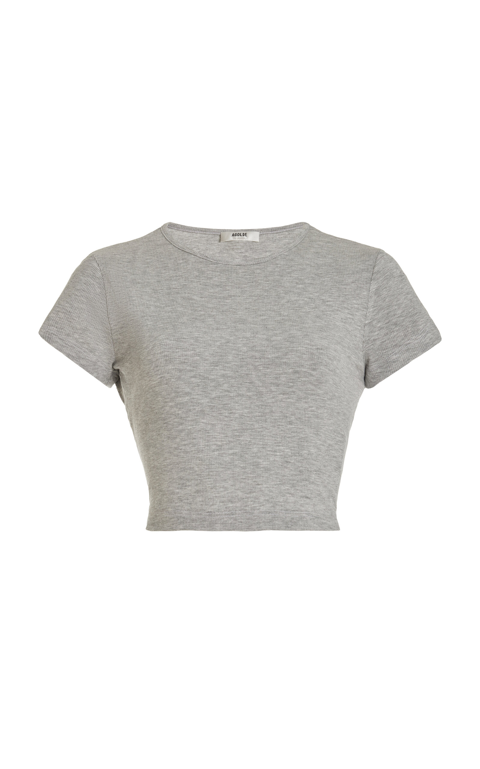 Shop Agolde Savannah Cropped Ribbed-jersey T-shirt In Grey
