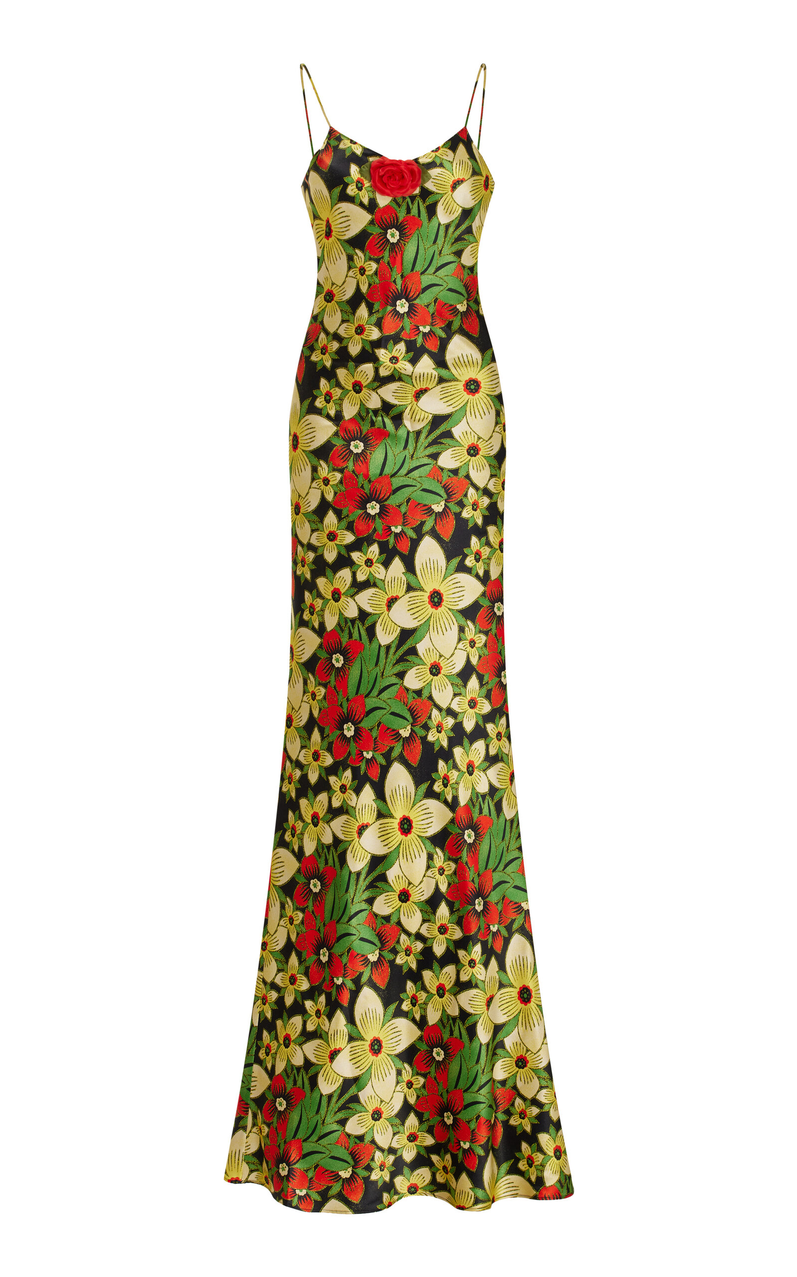 Exclusive Floral-Appliquéd Silk Maxi Dress