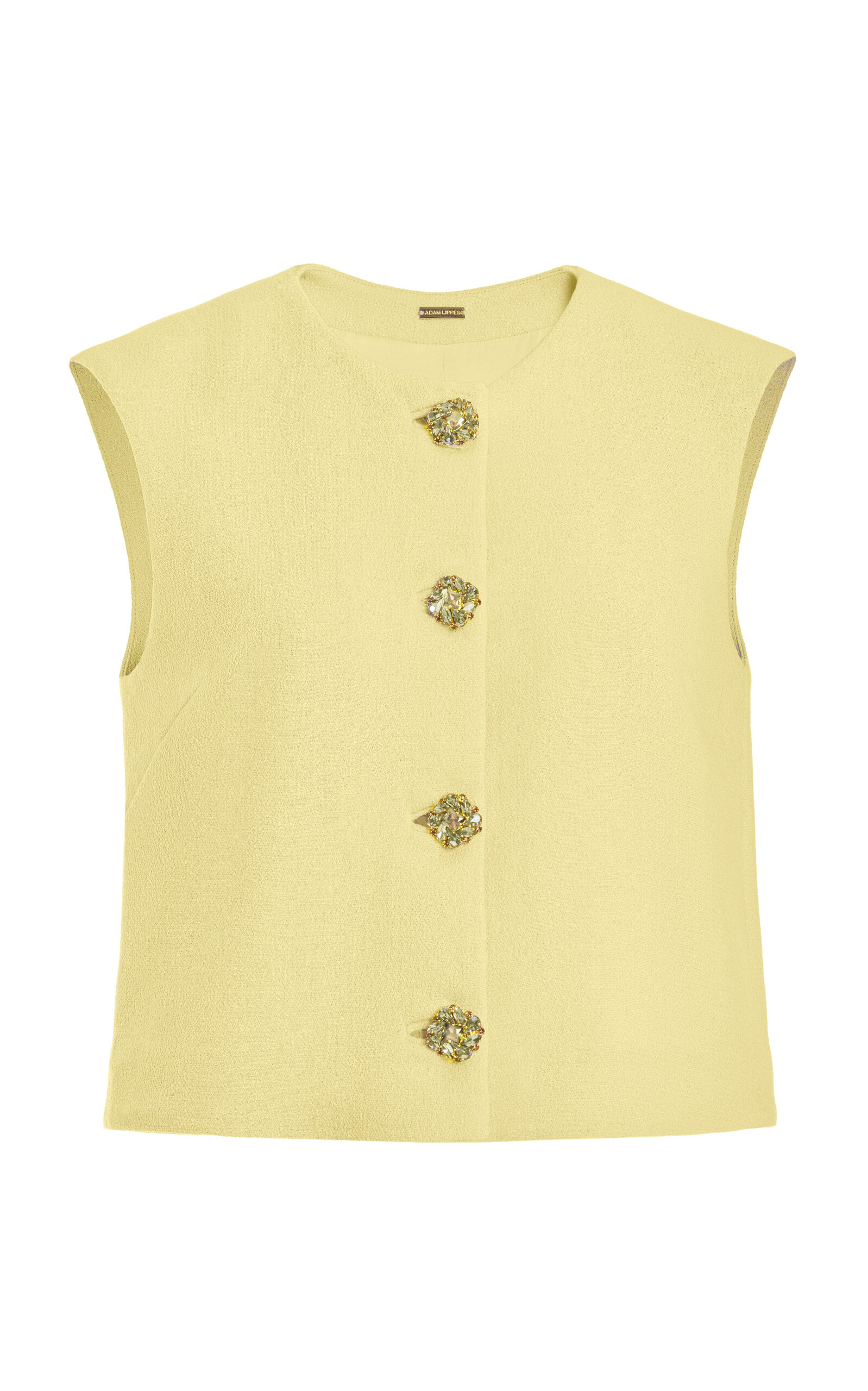 Shop Adam Lippes Exclusive Button-detailed Wool Crepe Crop Top In Yellow