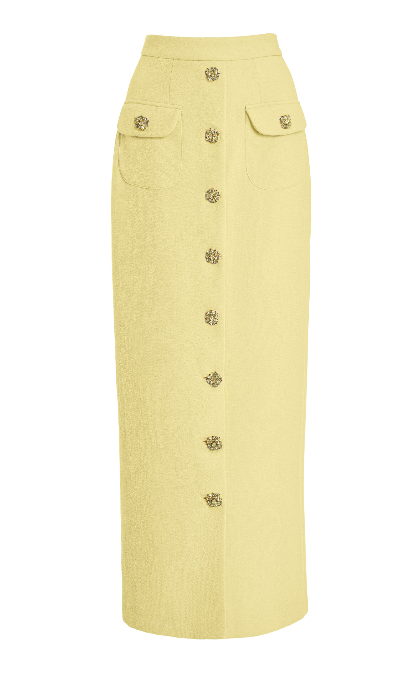 Shop Adam Lippes Exclusive Dakota Button-detailed Wool Crepe Maxi Skirt In Yellow