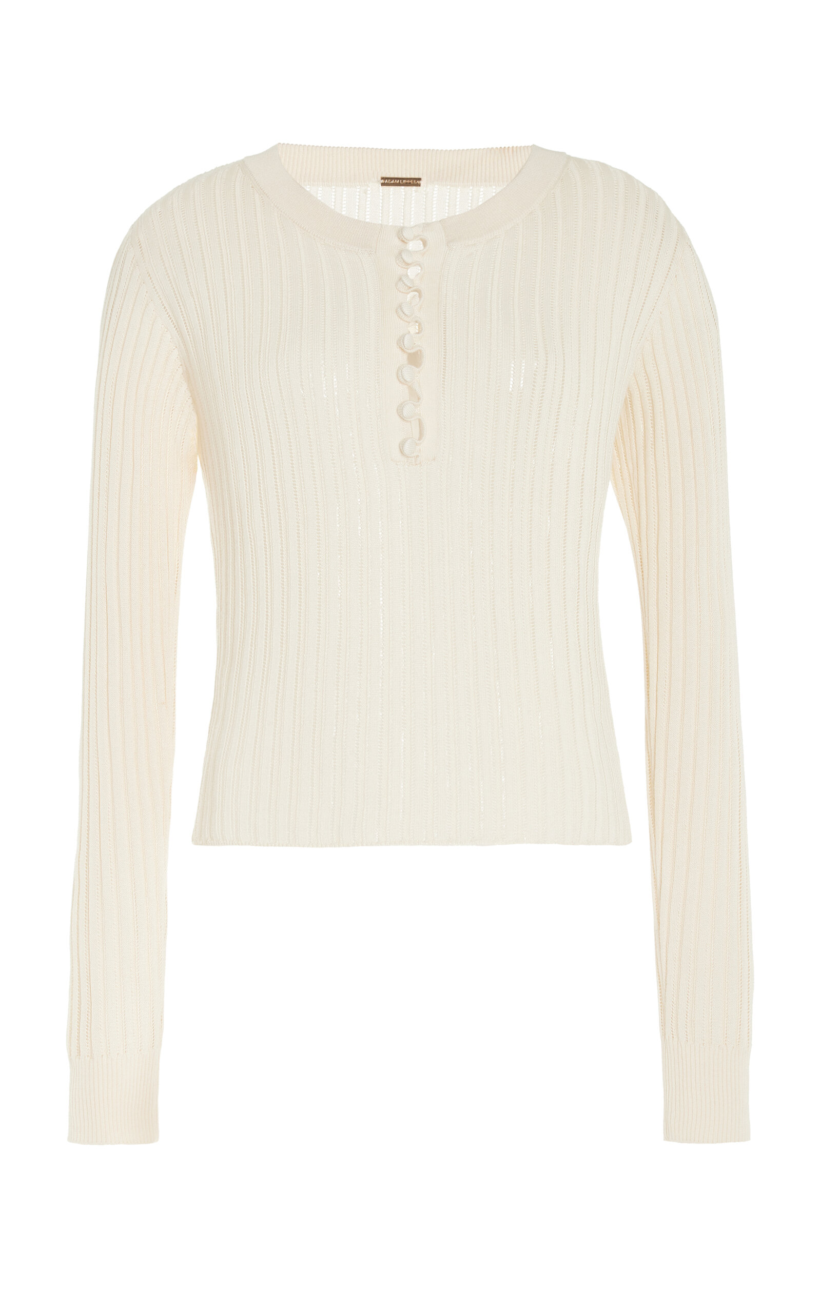 Shop Adam Lippes Parker Ribbed-knit Cashmere-silk Henley Top In Ivory