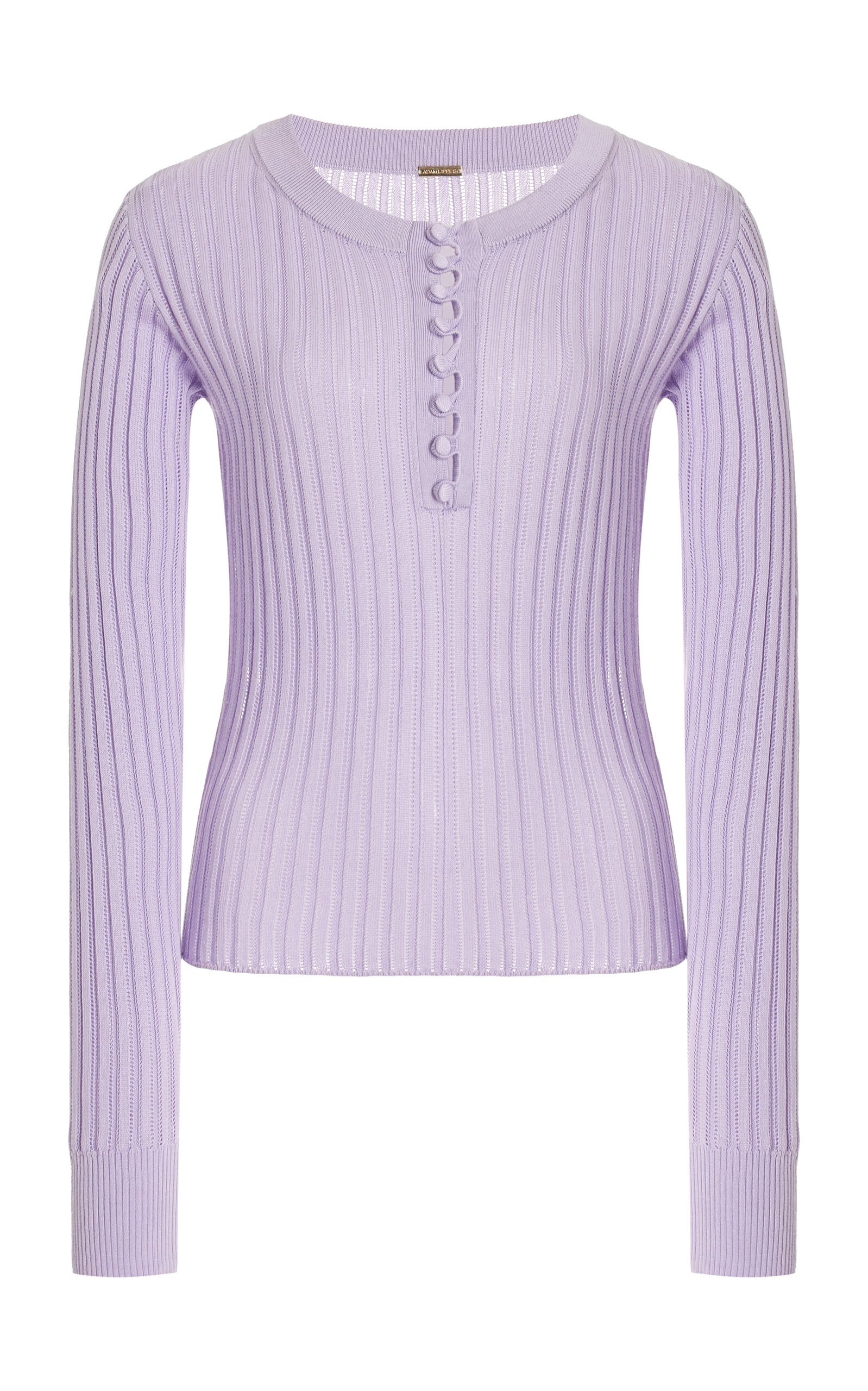 Shop Adam Lippes Parker Ribbed-knit Cashmere-silk Henley Top In Purple