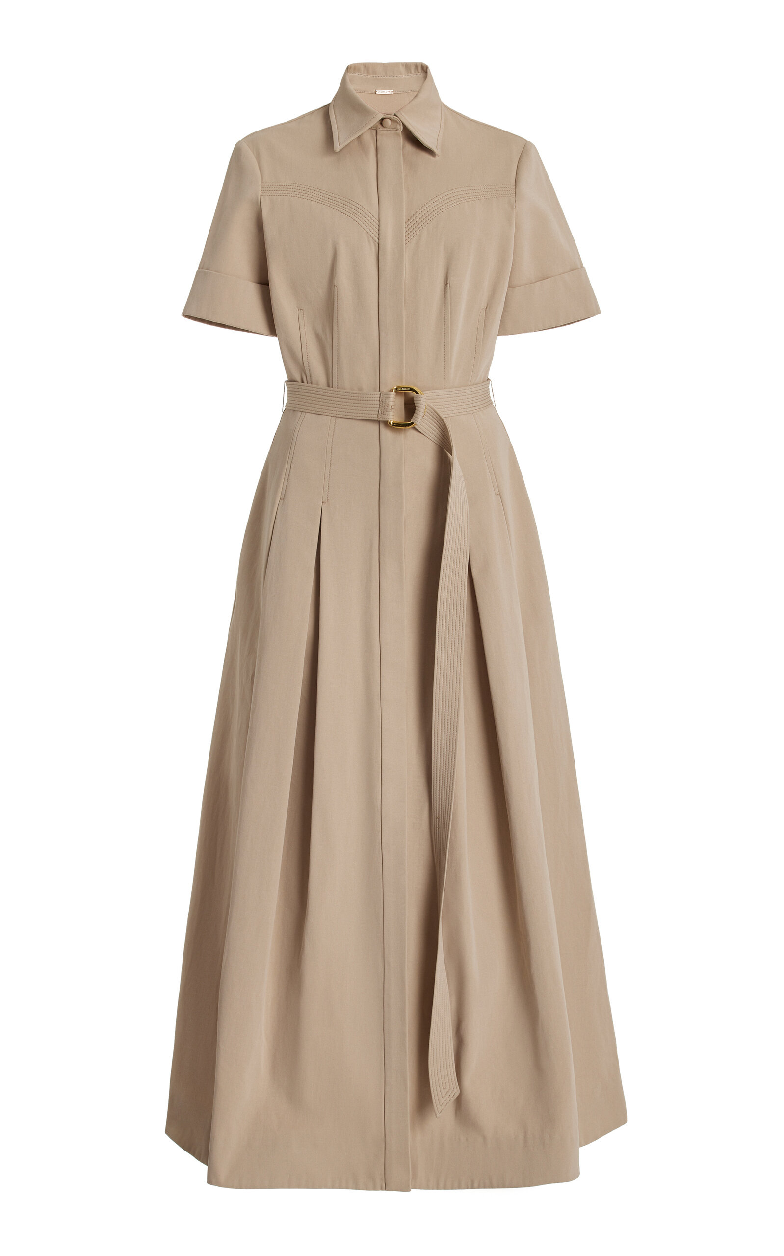 Shop Adam Lippes Belted Cotton Twill Midi Shirt Dress In Neutral
