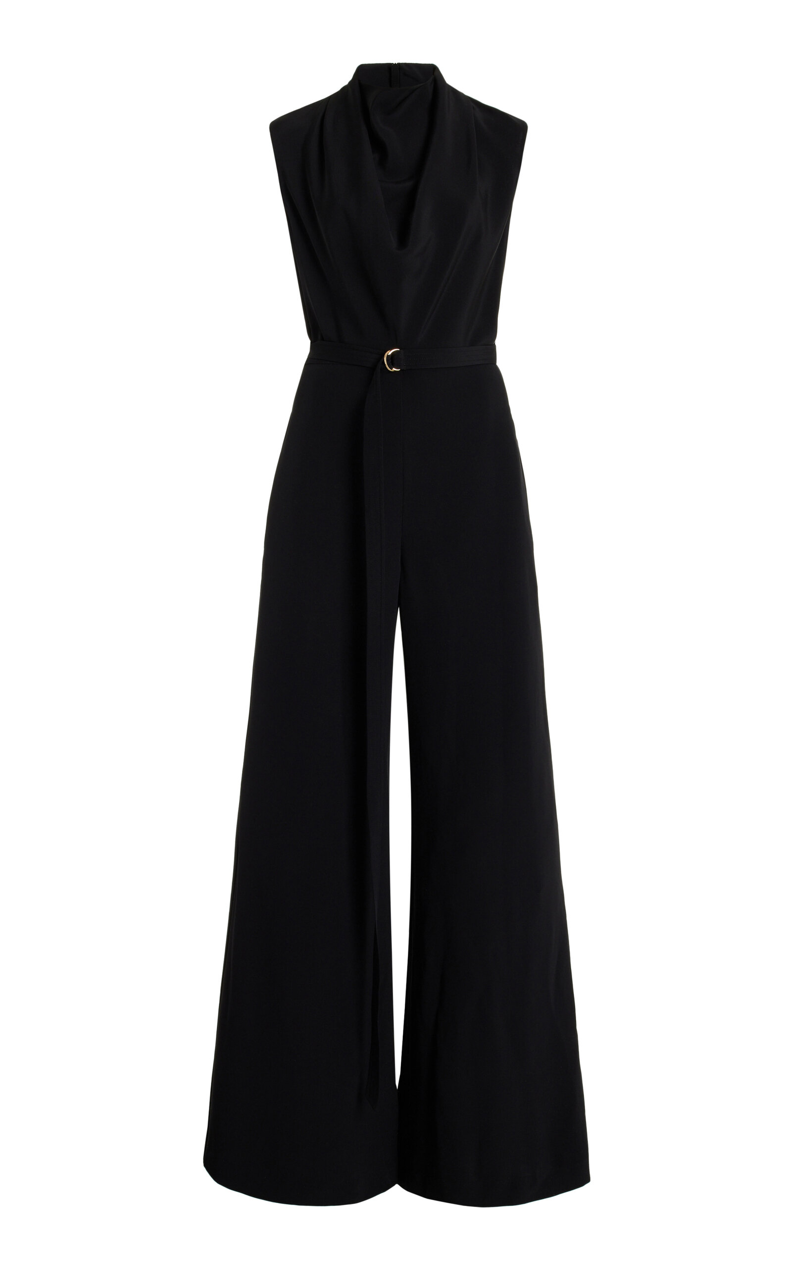 Shop Adam Lippes Blythe Belted Silk Crepe Jumpsuit In Black