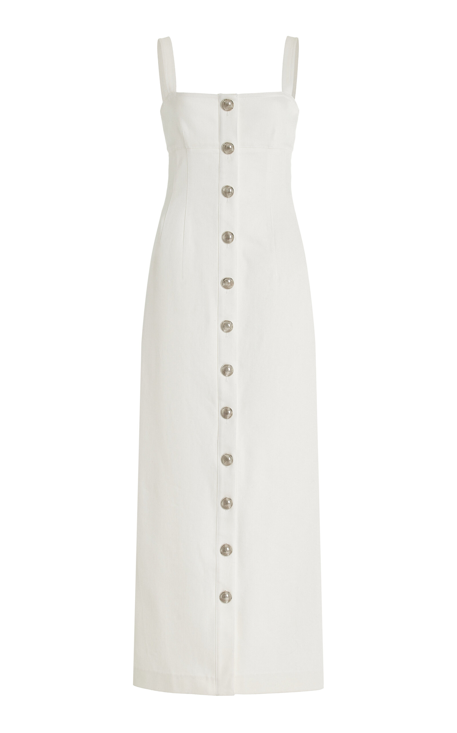 Adam Lippes Camille Button-detailed Stretch-cotton Crepe Midi Dress In White