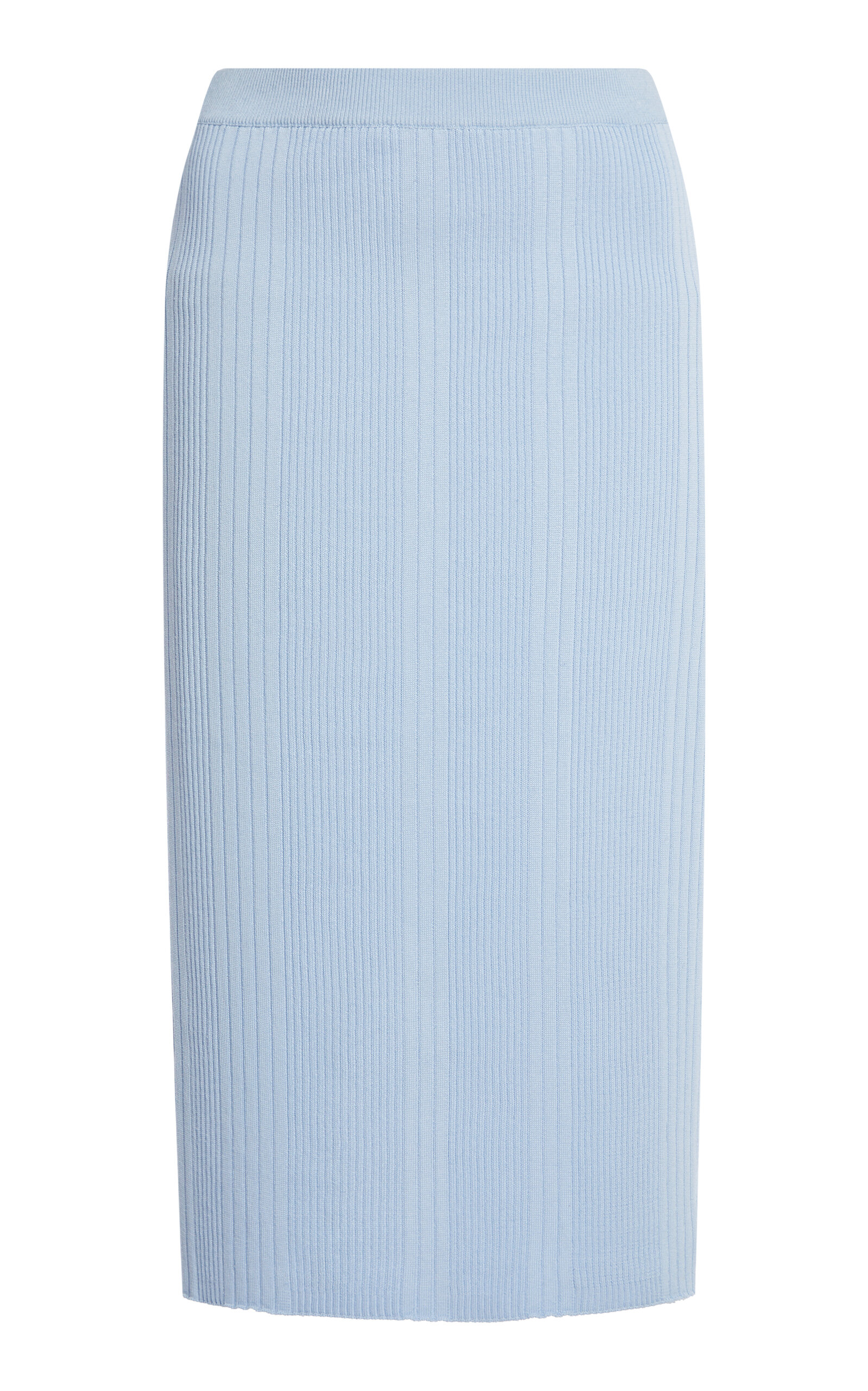 Shop Bottega Veneta Ribbed Cotton Midi Skirt In Blue