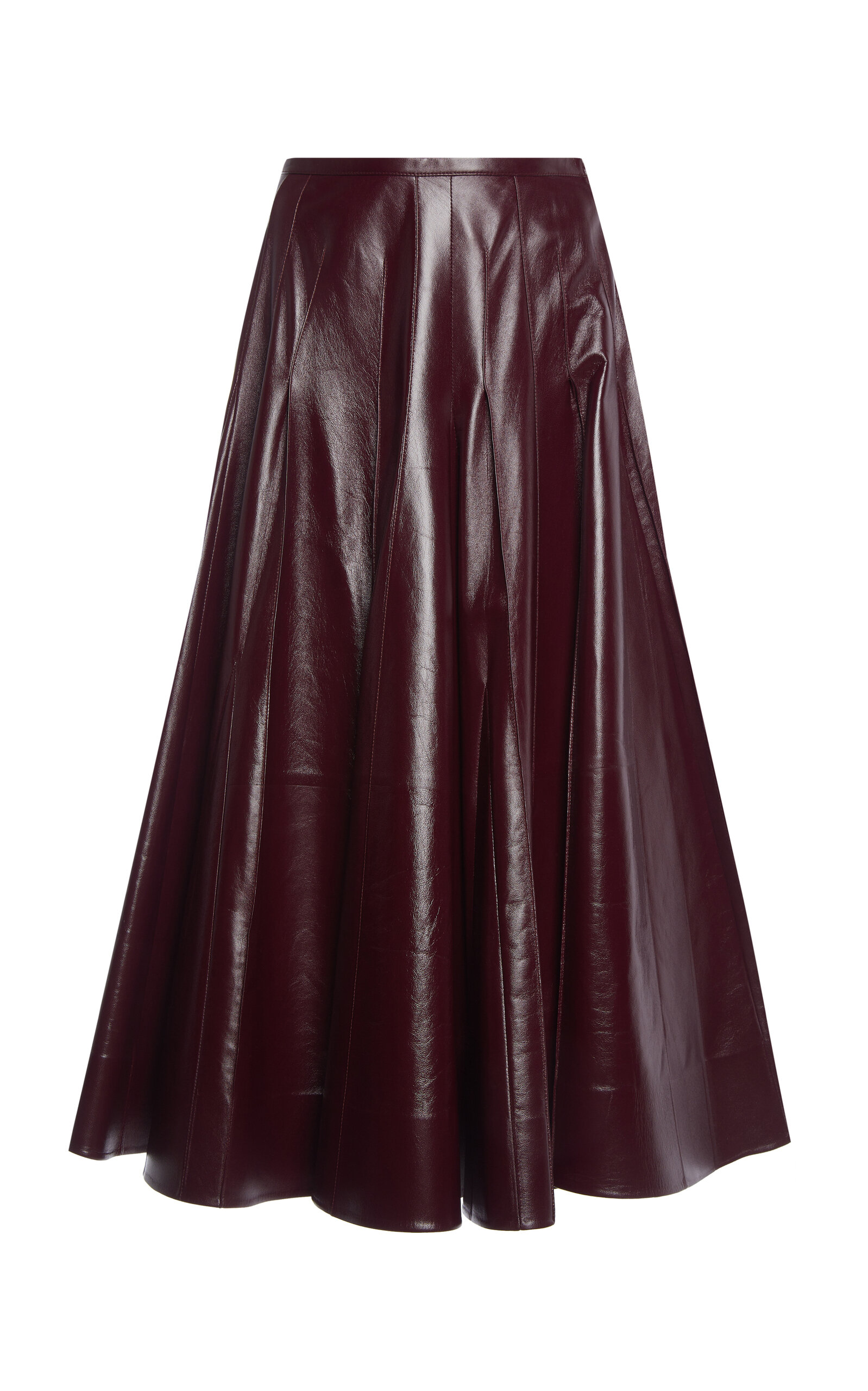 Shop Bottega Veneta Pleated Leather Maxi Skirt In Burgundy