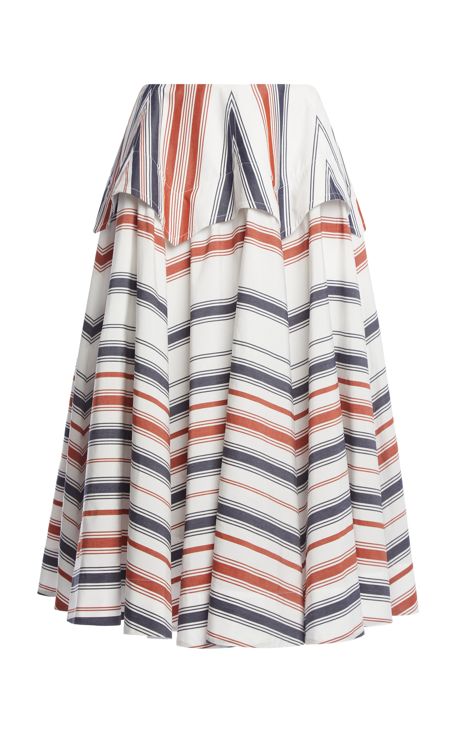 Bottega Veneta Drop-waist Cotton-linen Midi Skirt In Stripe