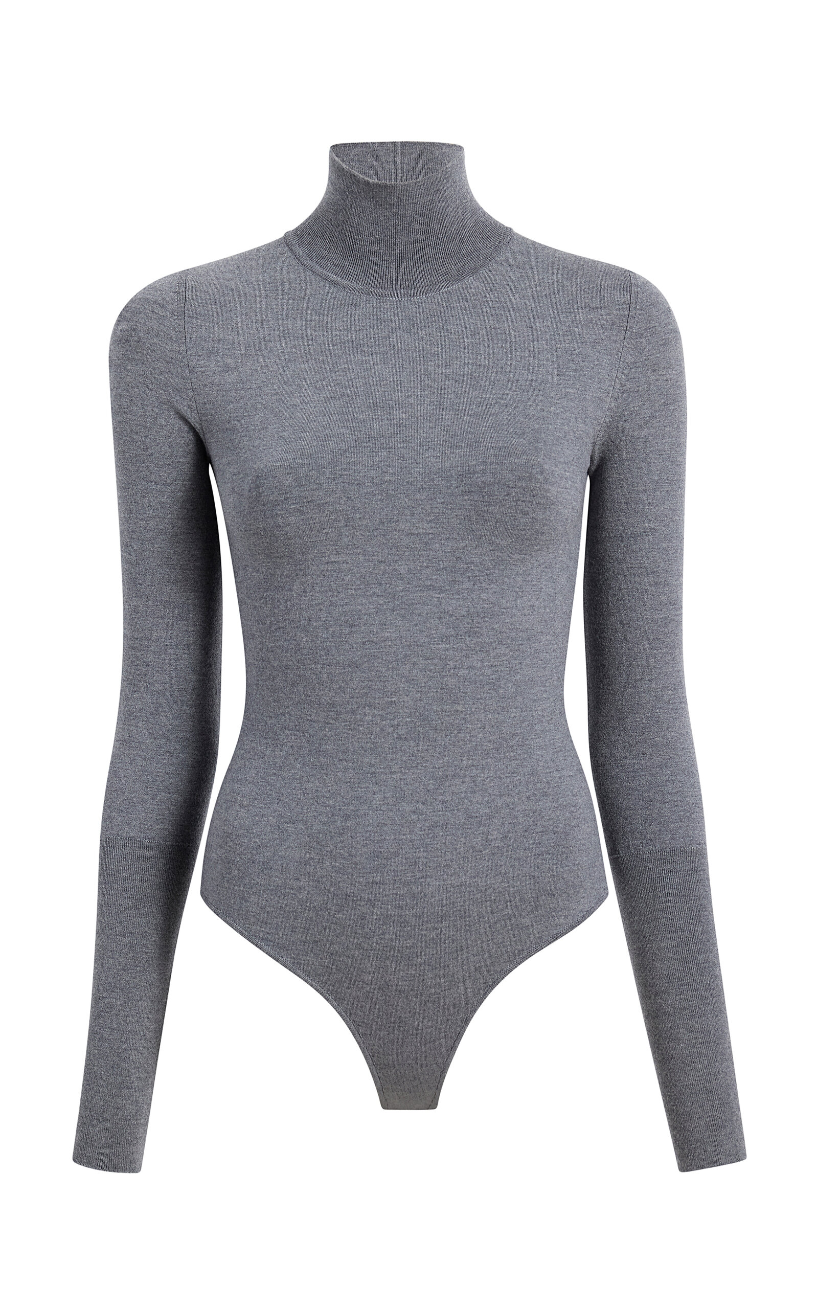 Khaite Thea Knit Wool-blend Turtleneck Bodysuit In Sterling