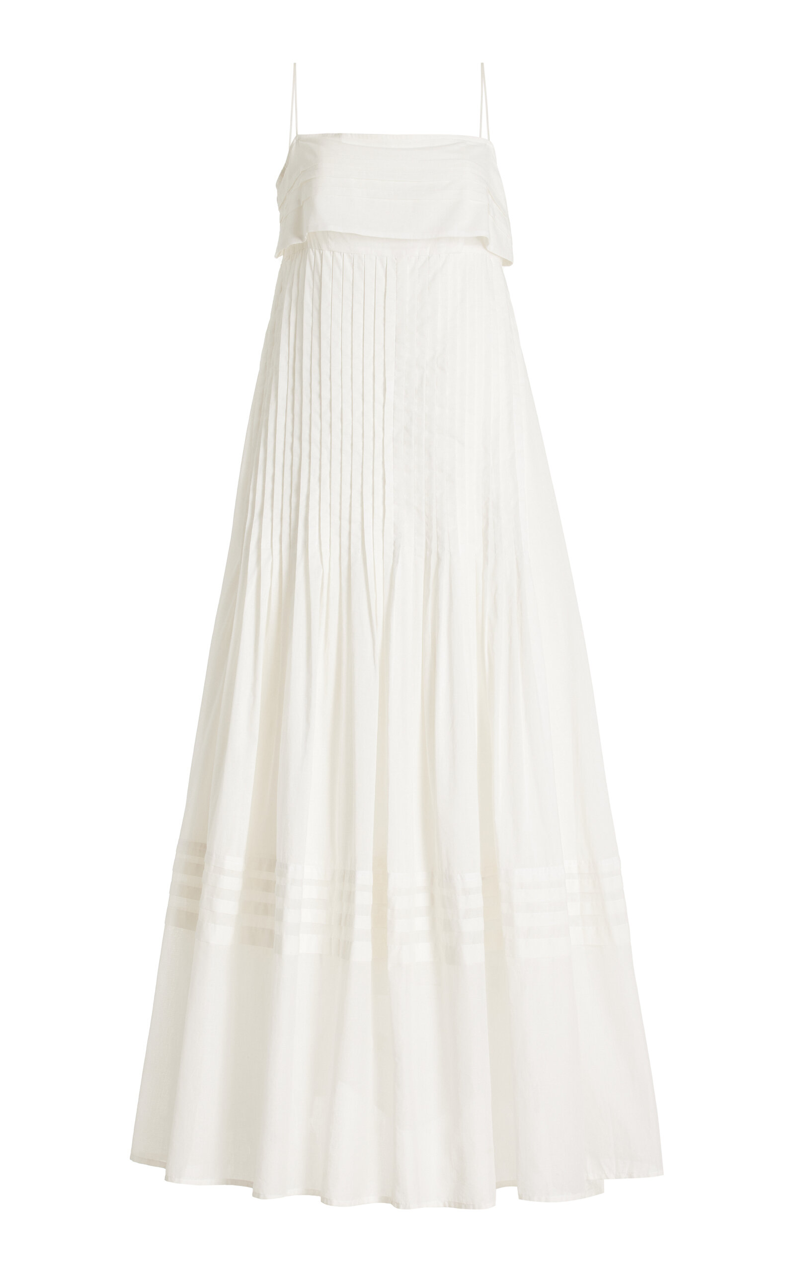 Shop Staud Kristina Pleated Cotton Maxi Dress In Ivory