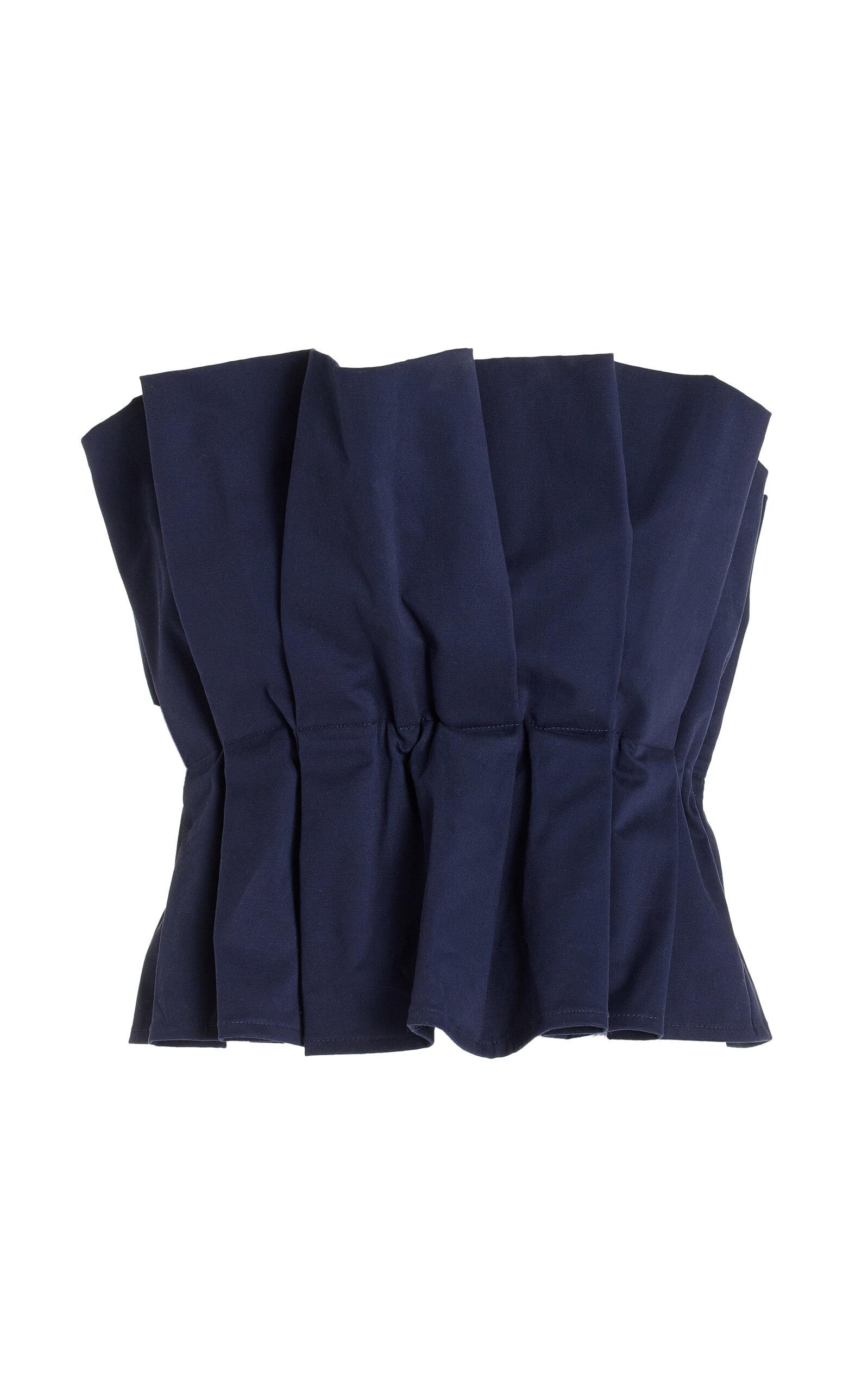 Shop Staud Dover Gathered Stretch-cotton Strapless Top In Navy