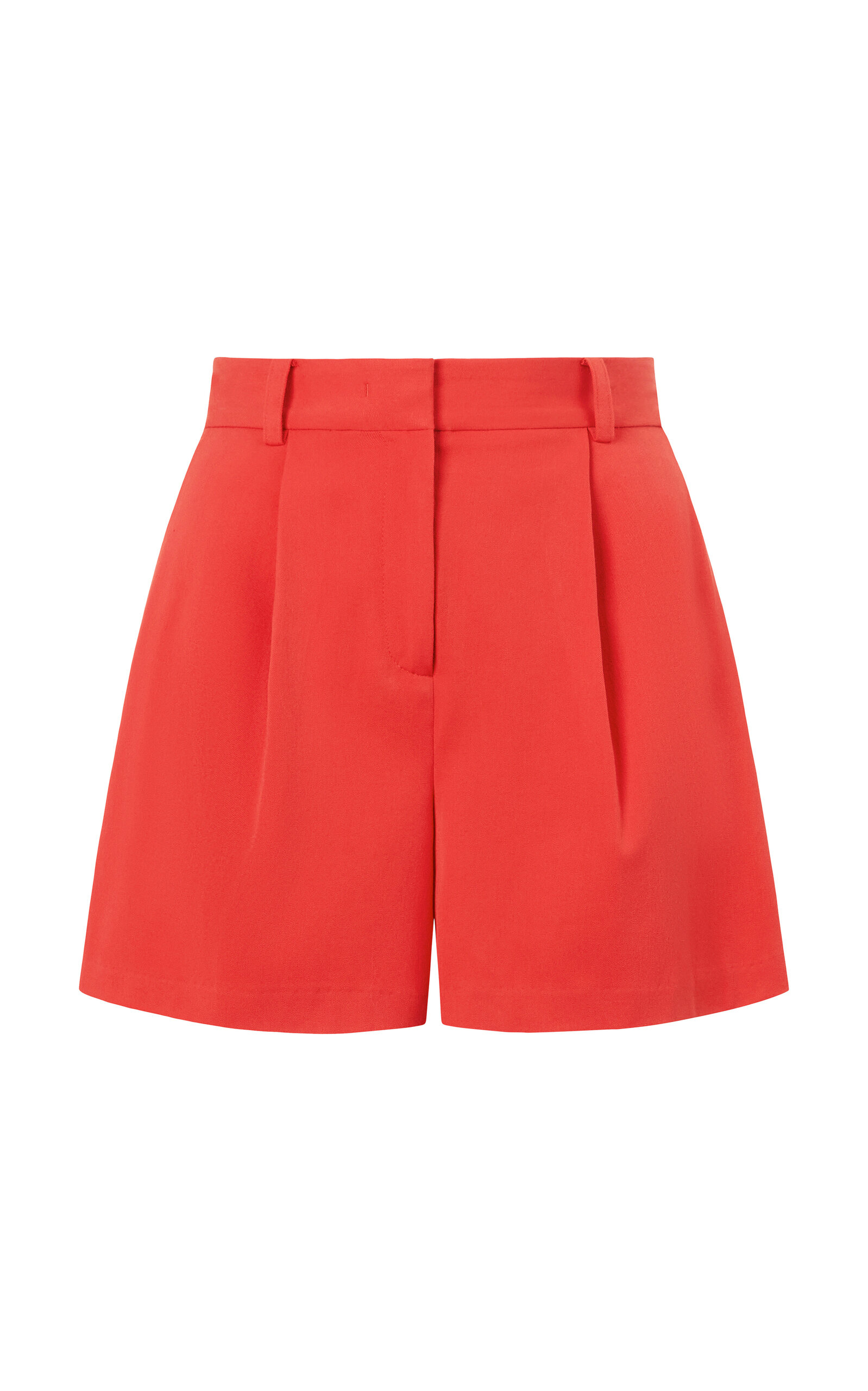 Shop Staud Heather Pleated Crepe Shorts In Red