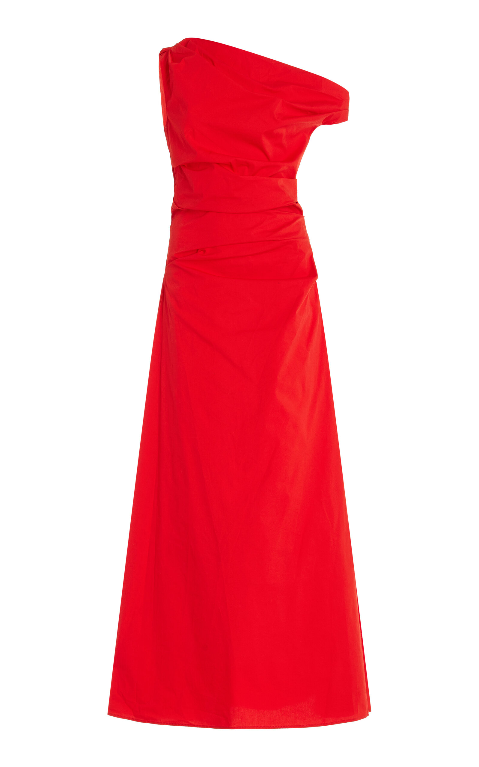 Shop Staud Exclusive Phare Draped Stretch-cotton Maxi Dress In Red