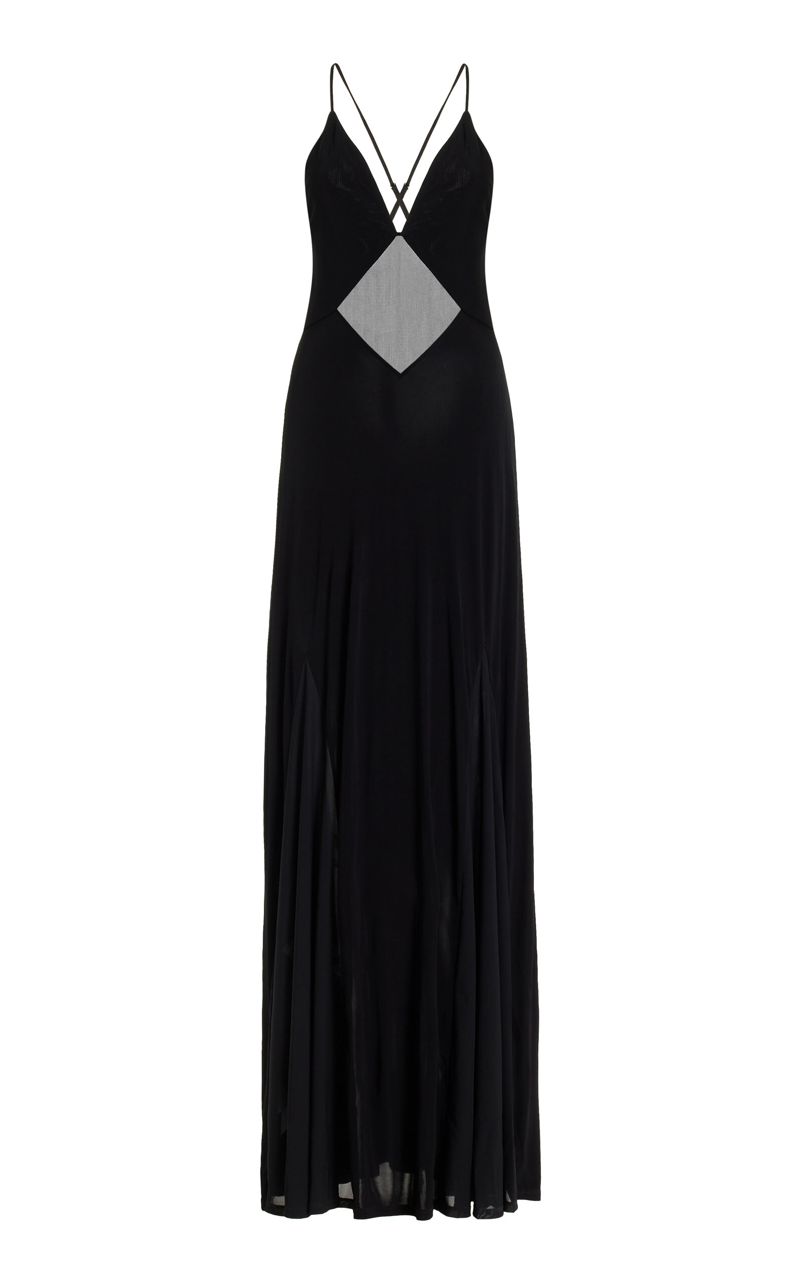 Shop Staud Fleur Mesh-detailed Knit Maxi Dress In Black