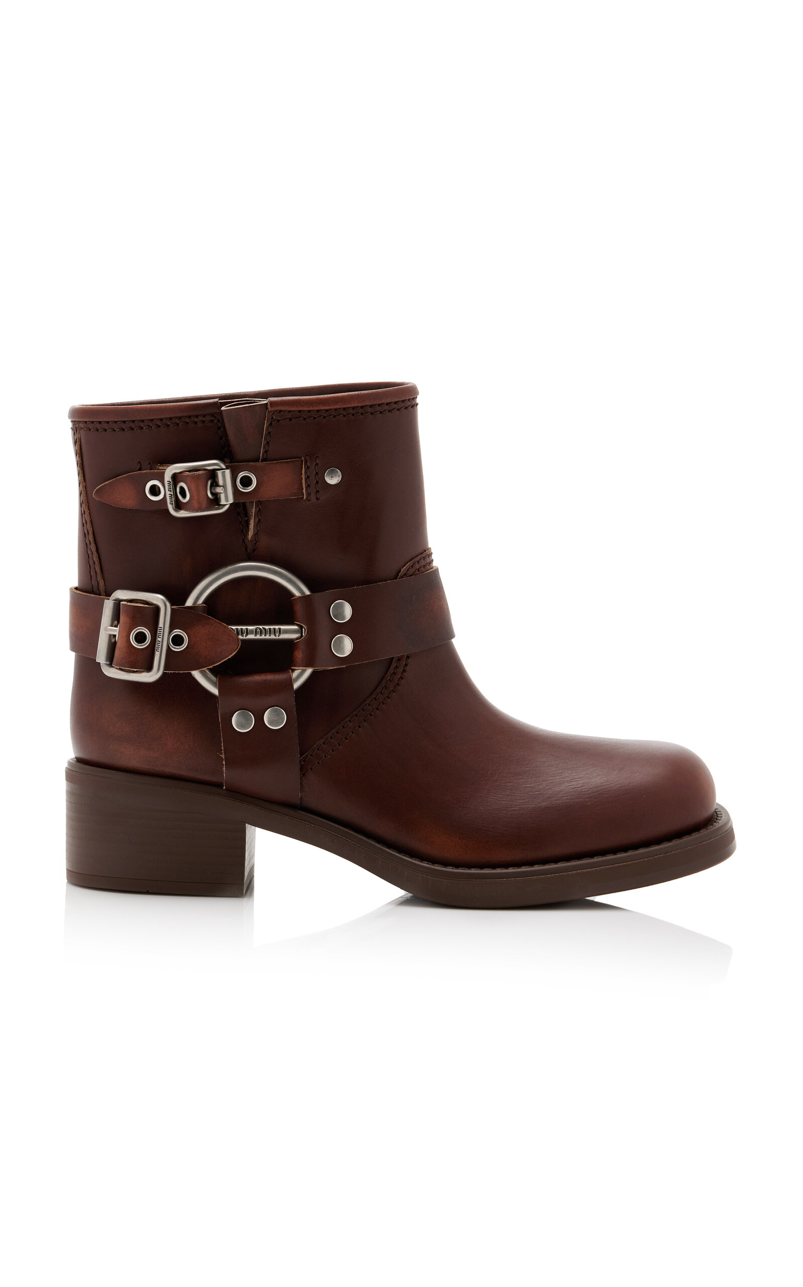 Shop Miu Miu Leather Ankle Boots In Brown