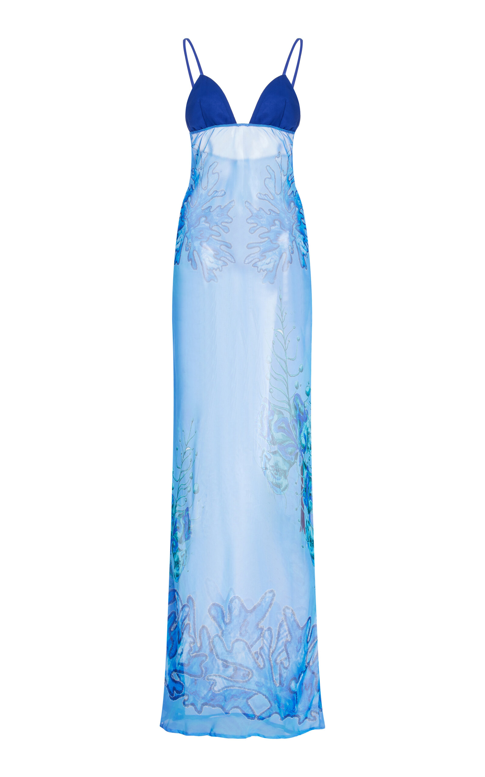 Shop House Of Aama Exclusive Printed Chiffon Maxi Dress In Blue