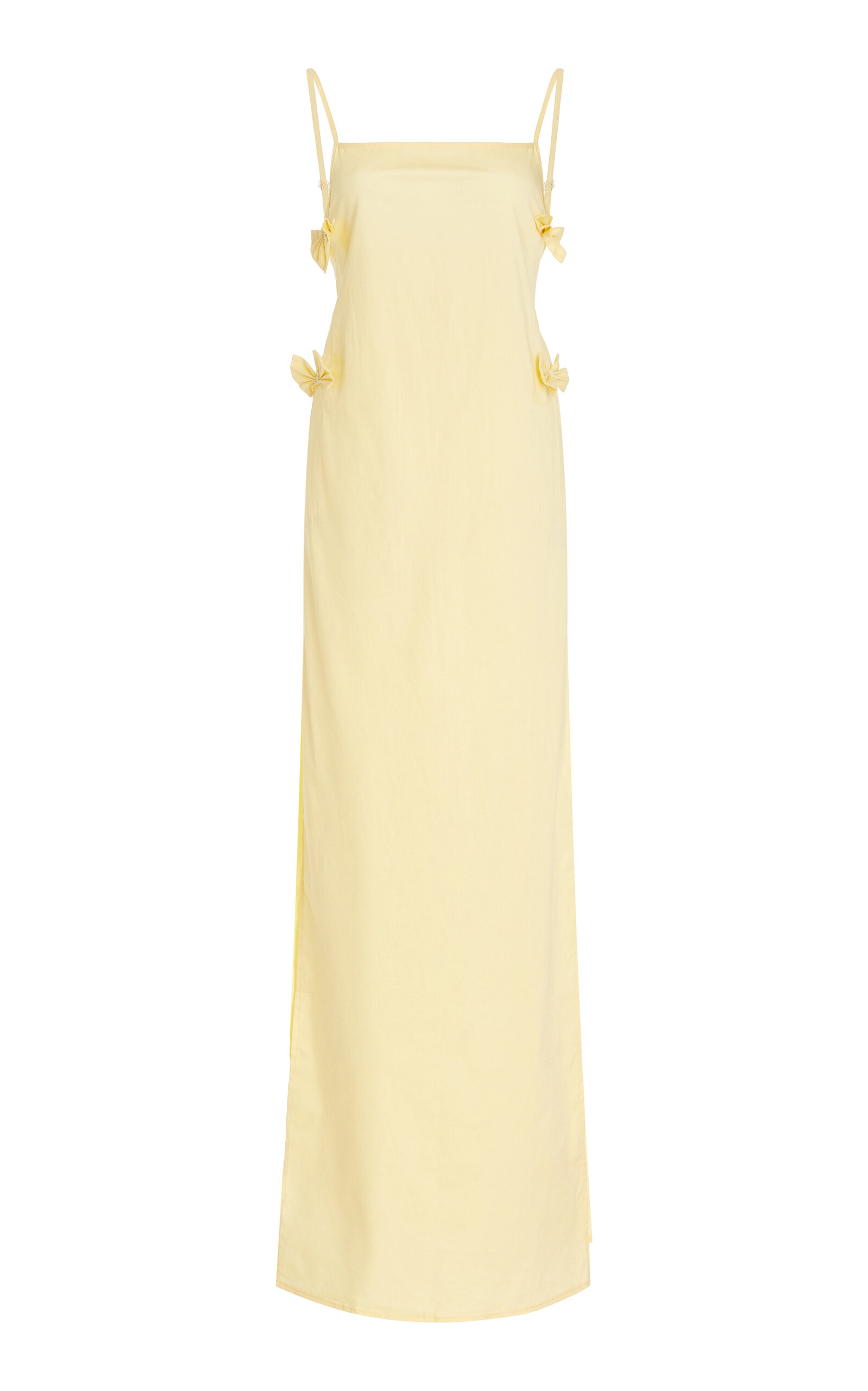 Shop House Of Aama Exclusive Bow-detailed Cotton-blend Maxi Dress In Yellow