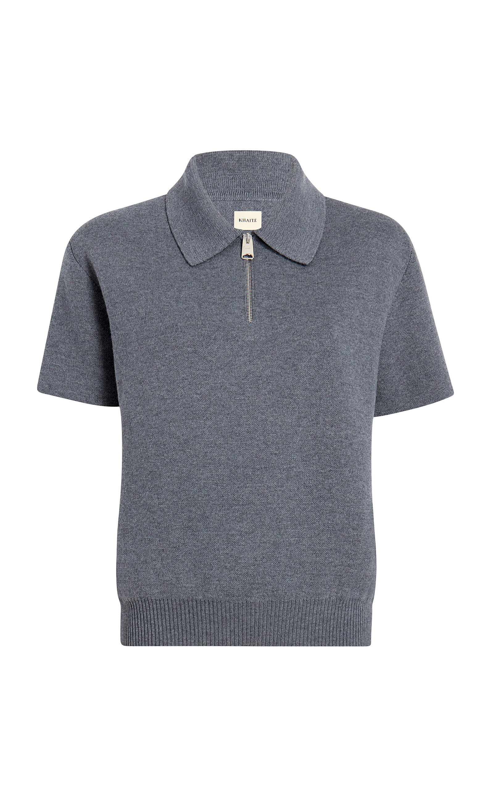 Khaite Gulliame Zip-up Knit Wool-blend Polo Top In Gray